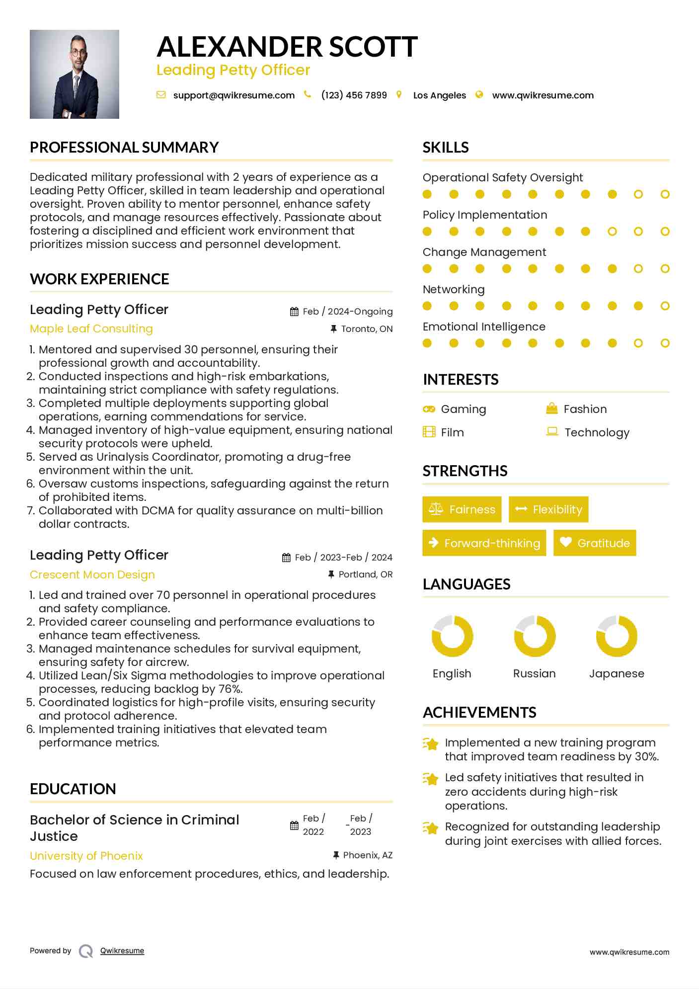 Leading Petty Officer Resume Template