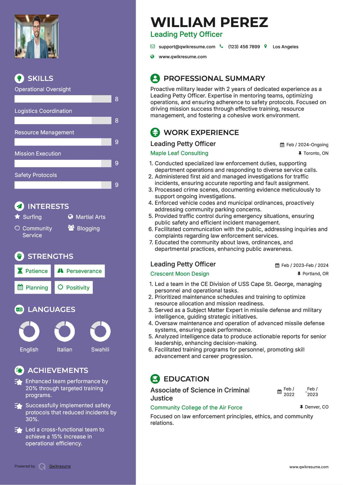 Leading Petty Officer Resume Model