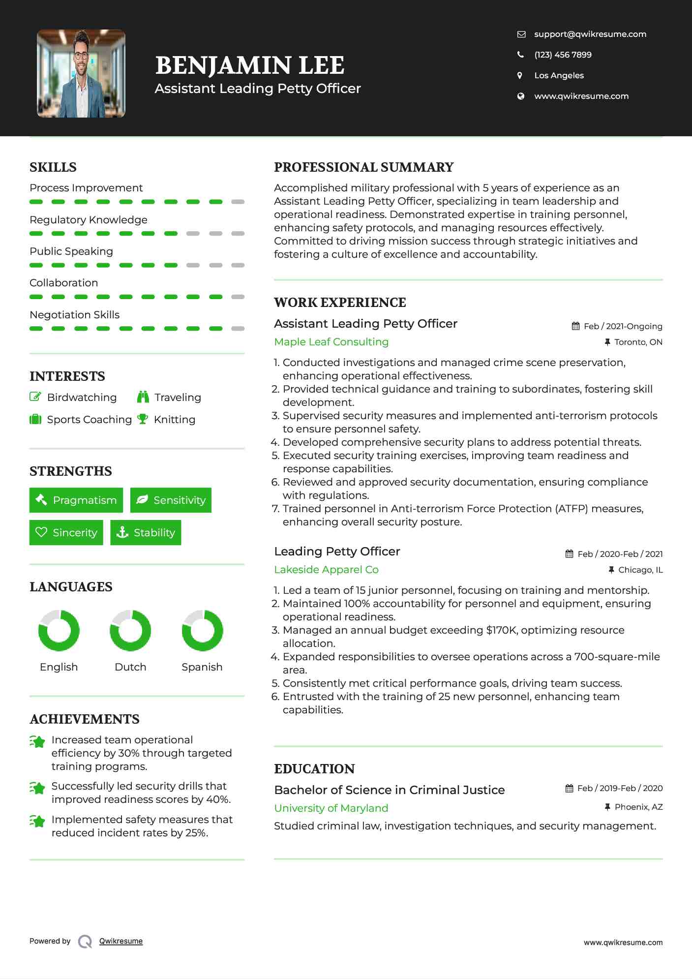 Assistant Leading Petty Officer Resume Example
