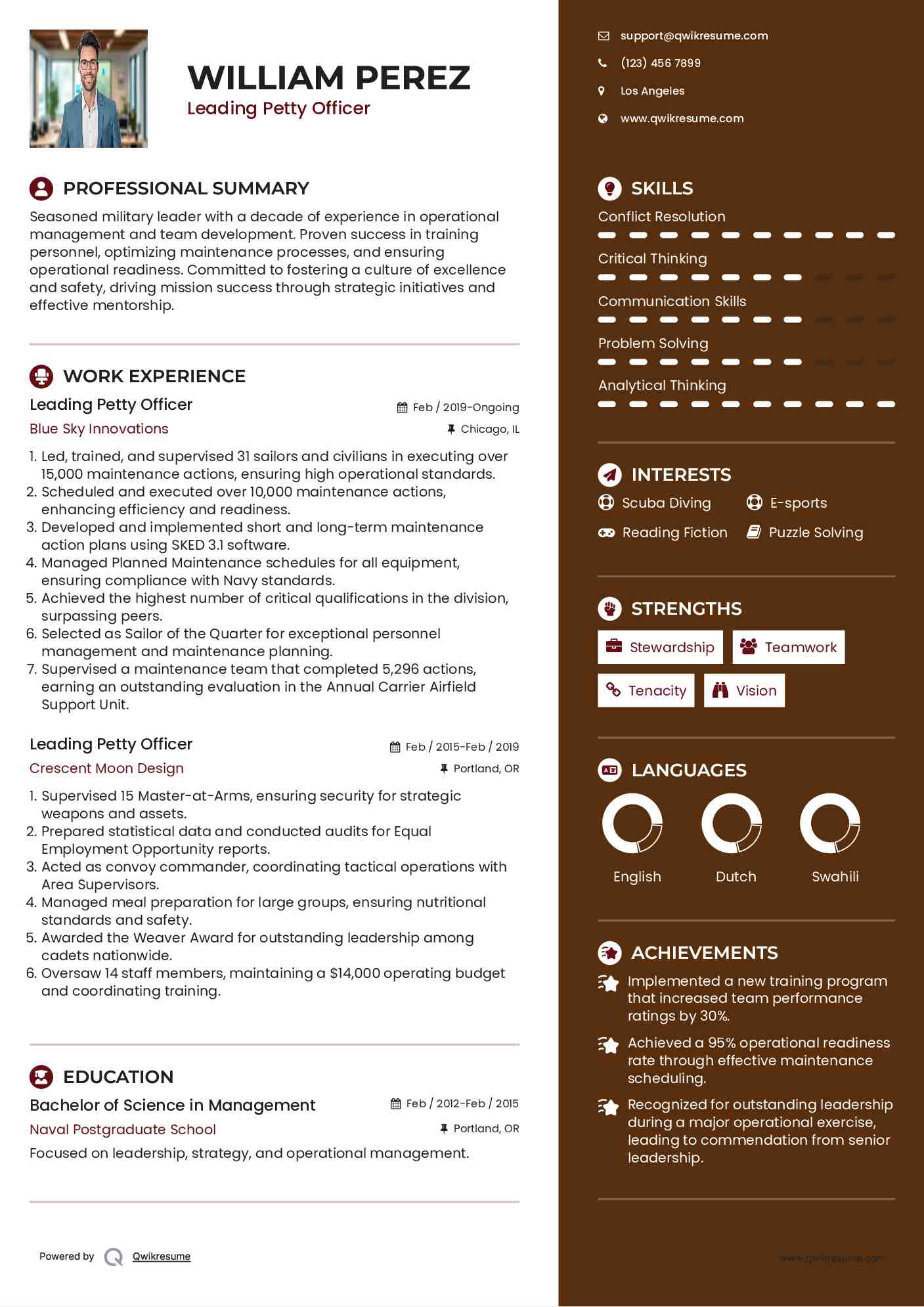 Leading Petty Officer Resume Example