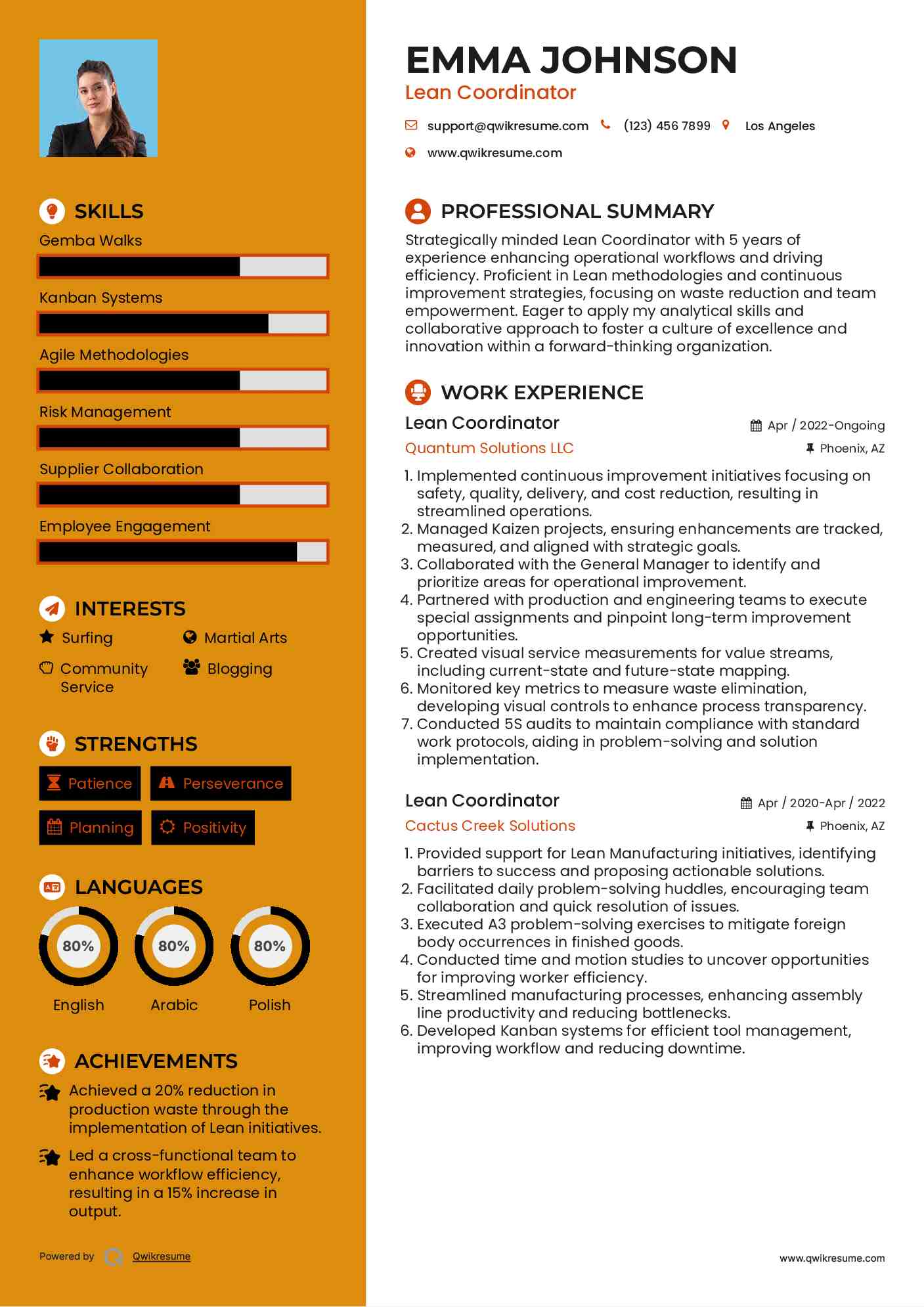 Lean Coordinator Resume Model