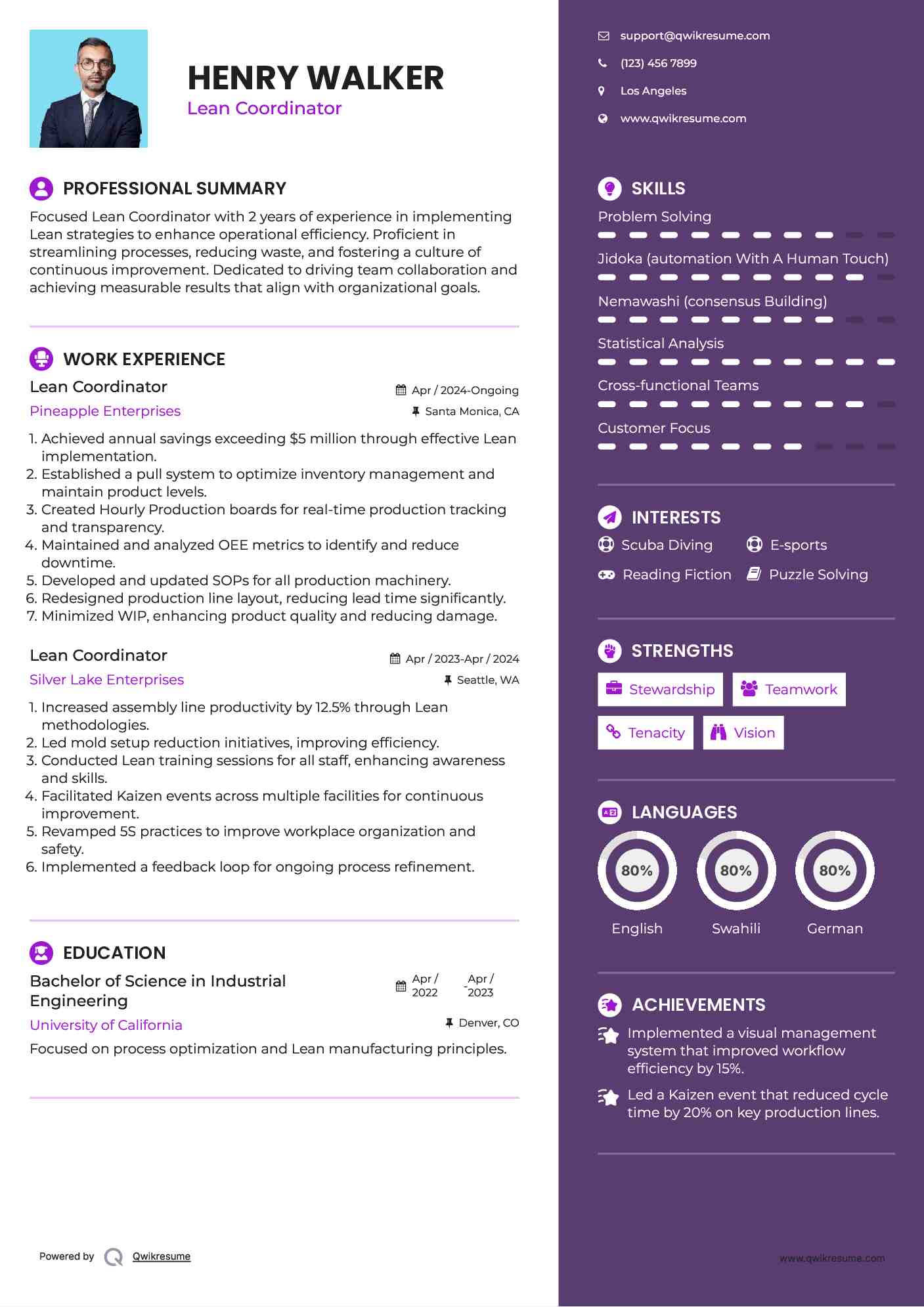 Lean Coordinator Resume Format