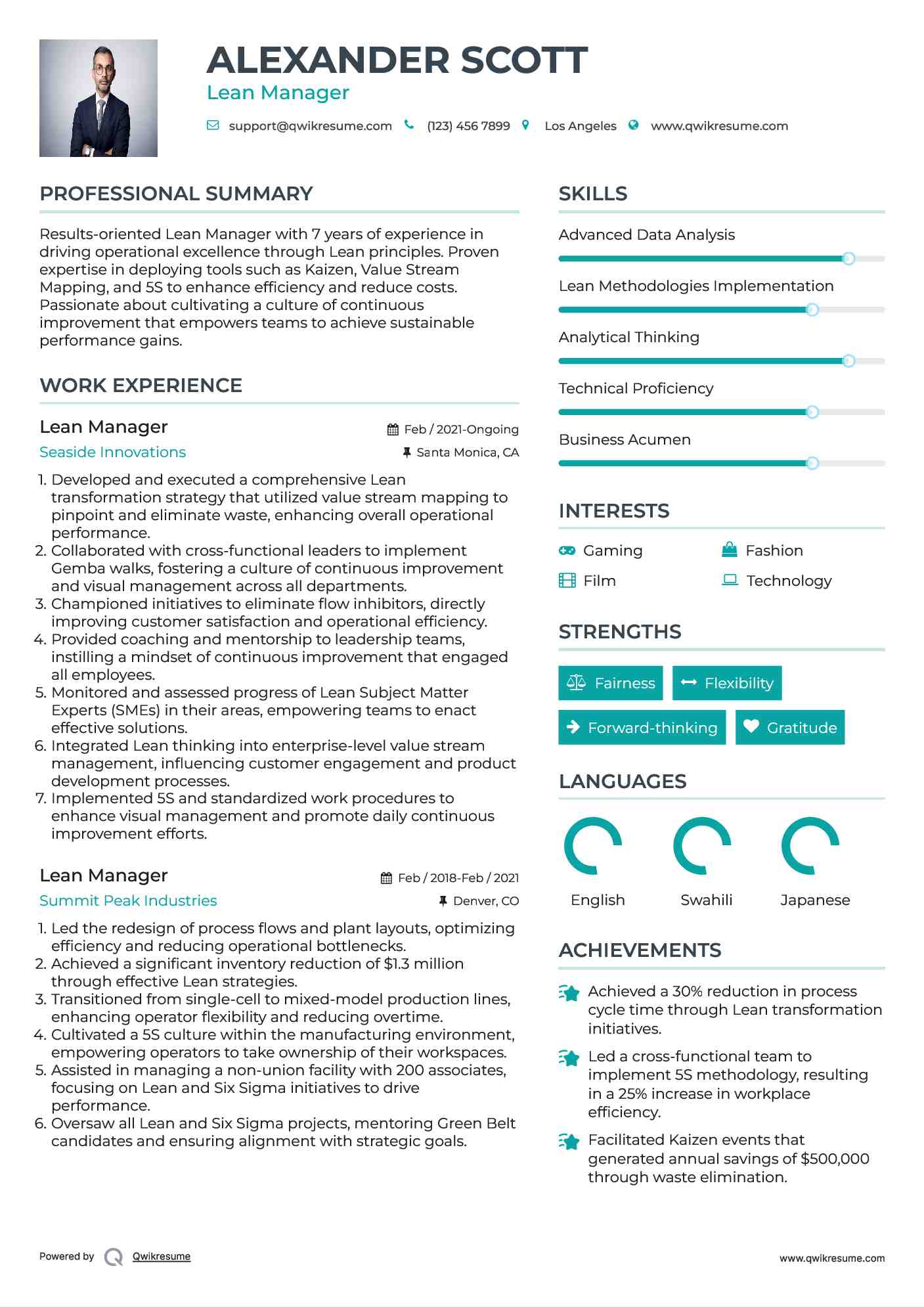 Lean Manager Resume Format