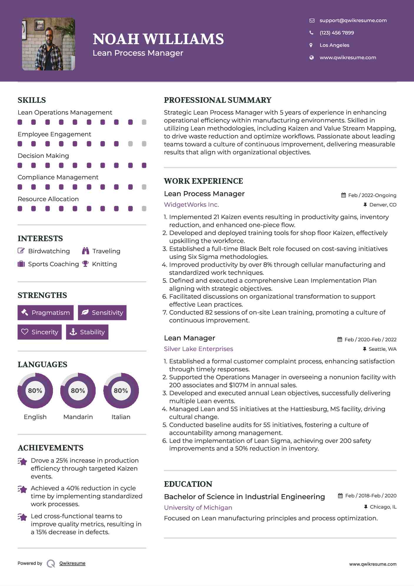 Lean Process Manager Resume Format