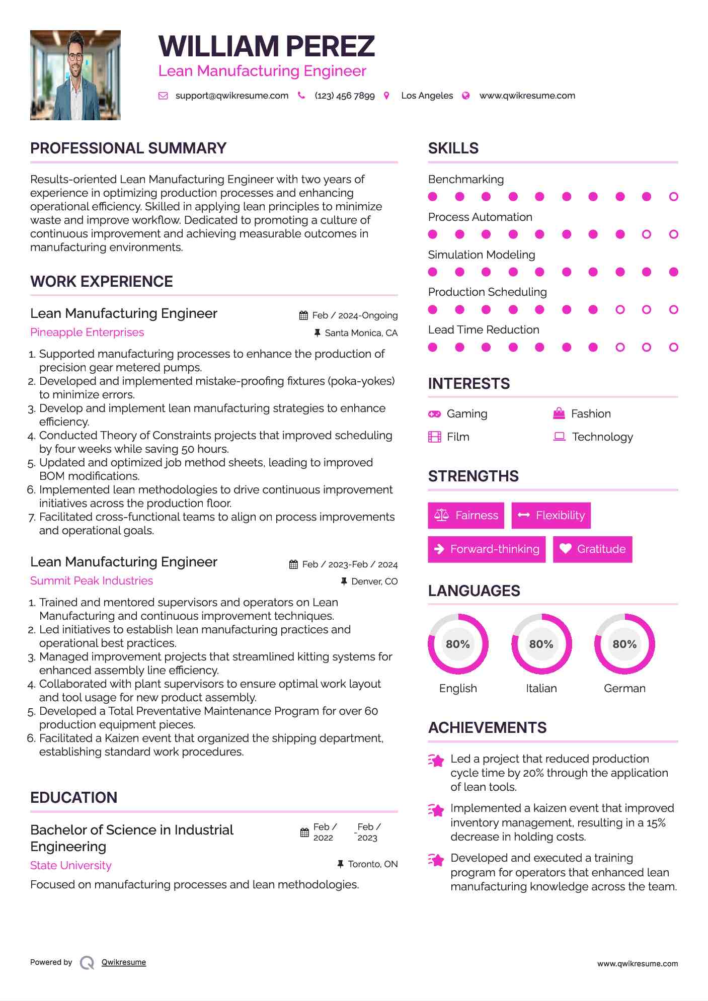 Lean Manufacturing Engineer Resume Format