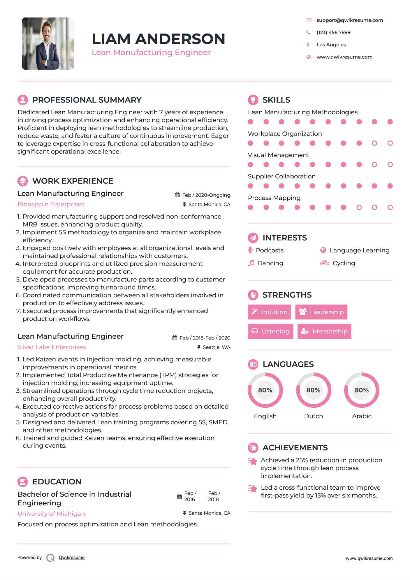 Lean Manufacturing Engineer Resume Format