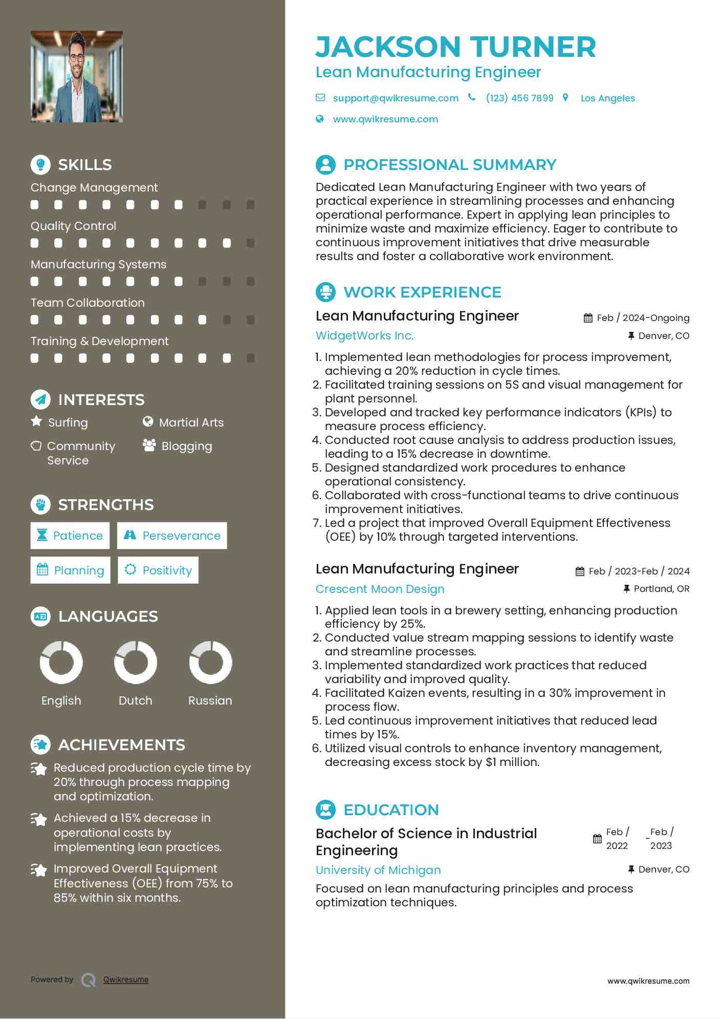 Lean Manufacturing Engineer Resume Sample