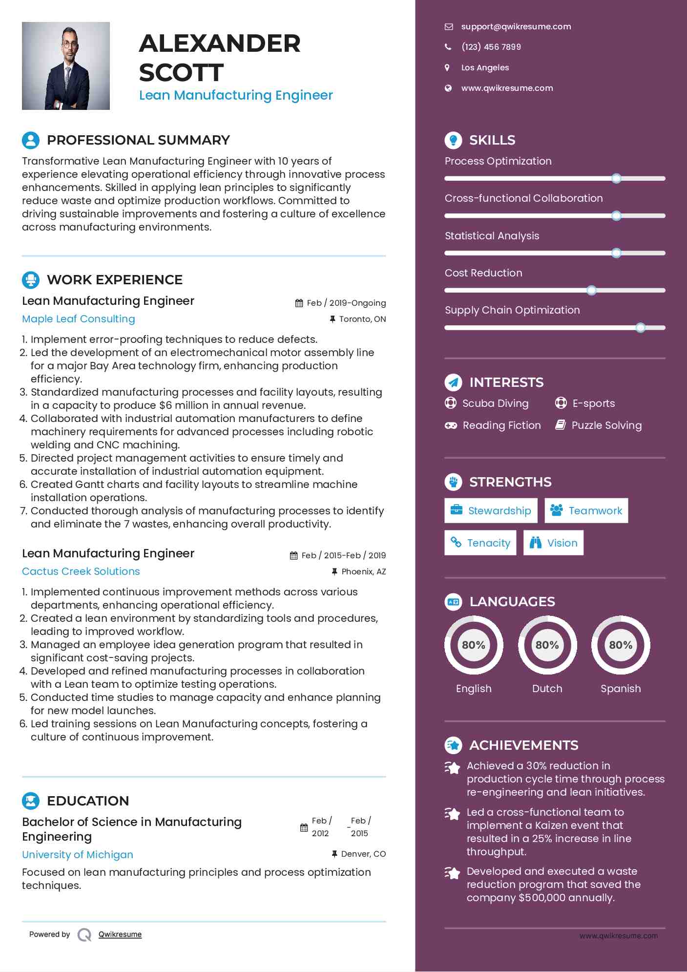 Lean Manufacturing Engineer Resume Model