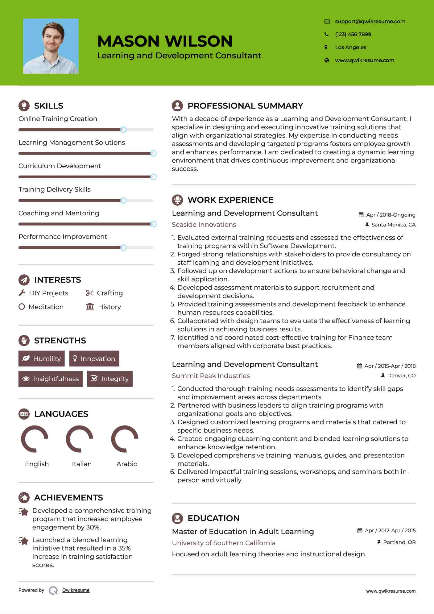 Learning and Development Consultant Resume Format
