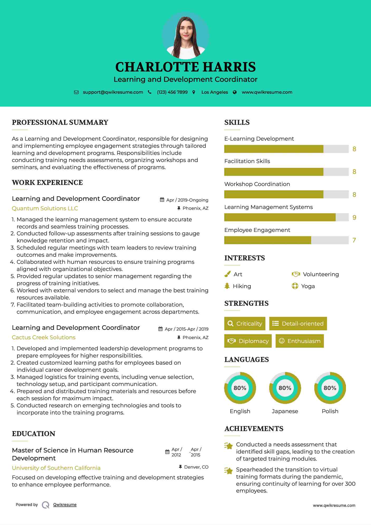 Learning and Development Coordinator Resume Model