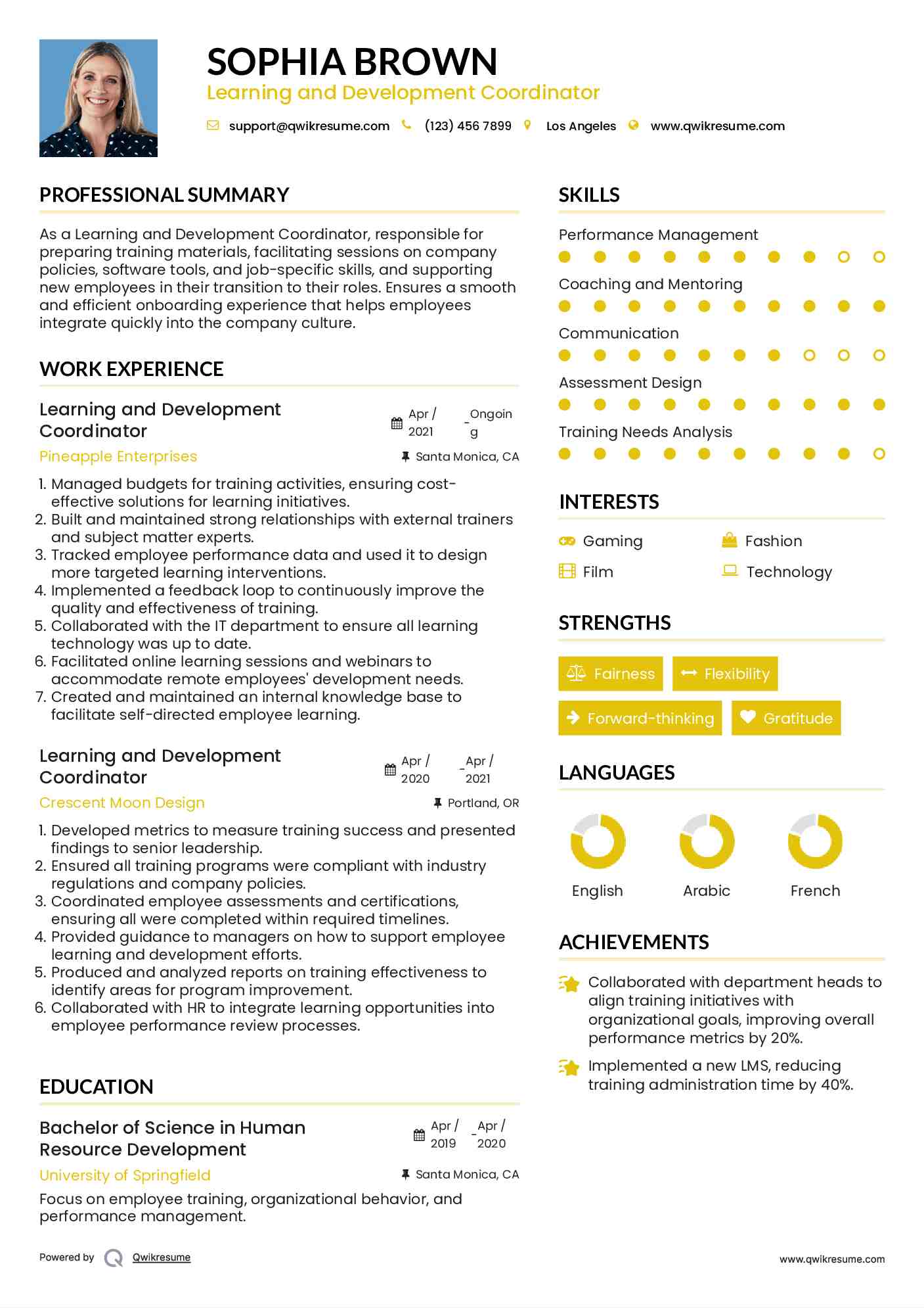 Learning and Development Coordinator Resume Template