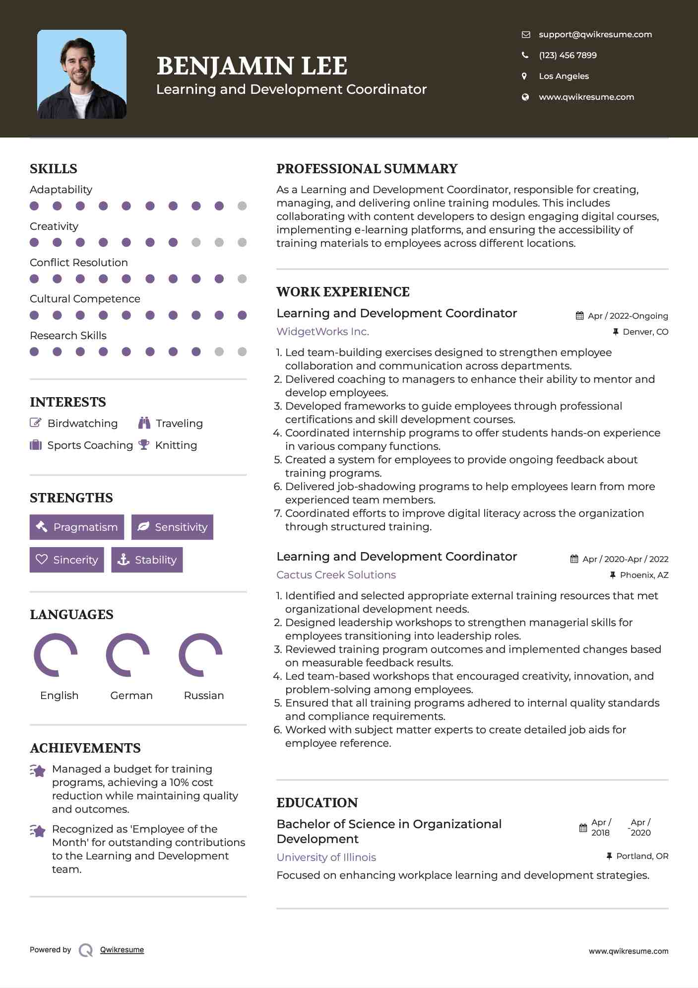 Learning and Development Coordinator Resume Model