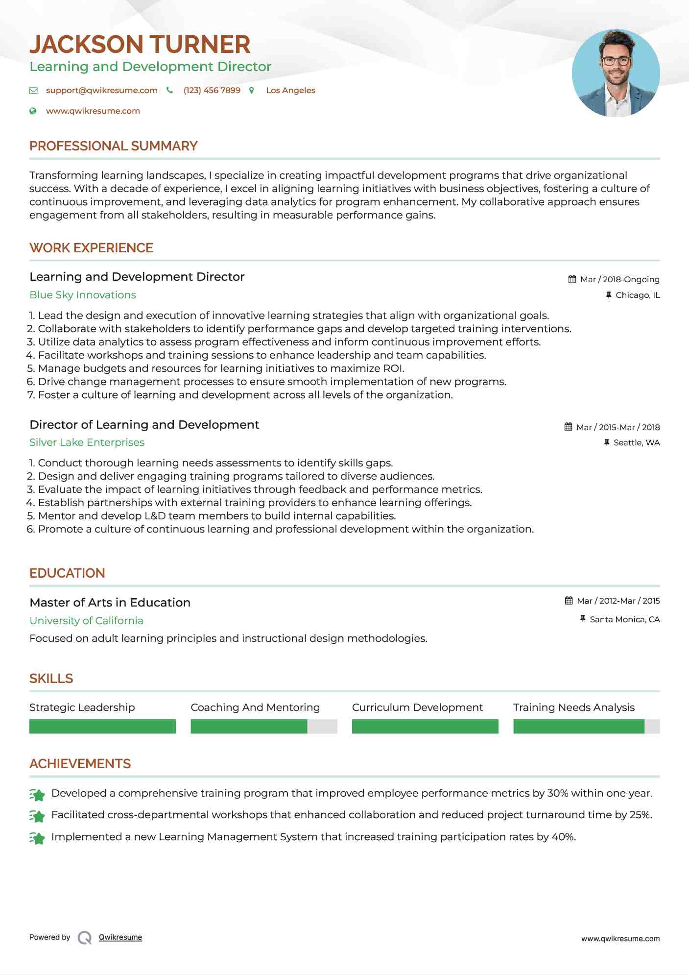 Learning and Development Director Resume Model