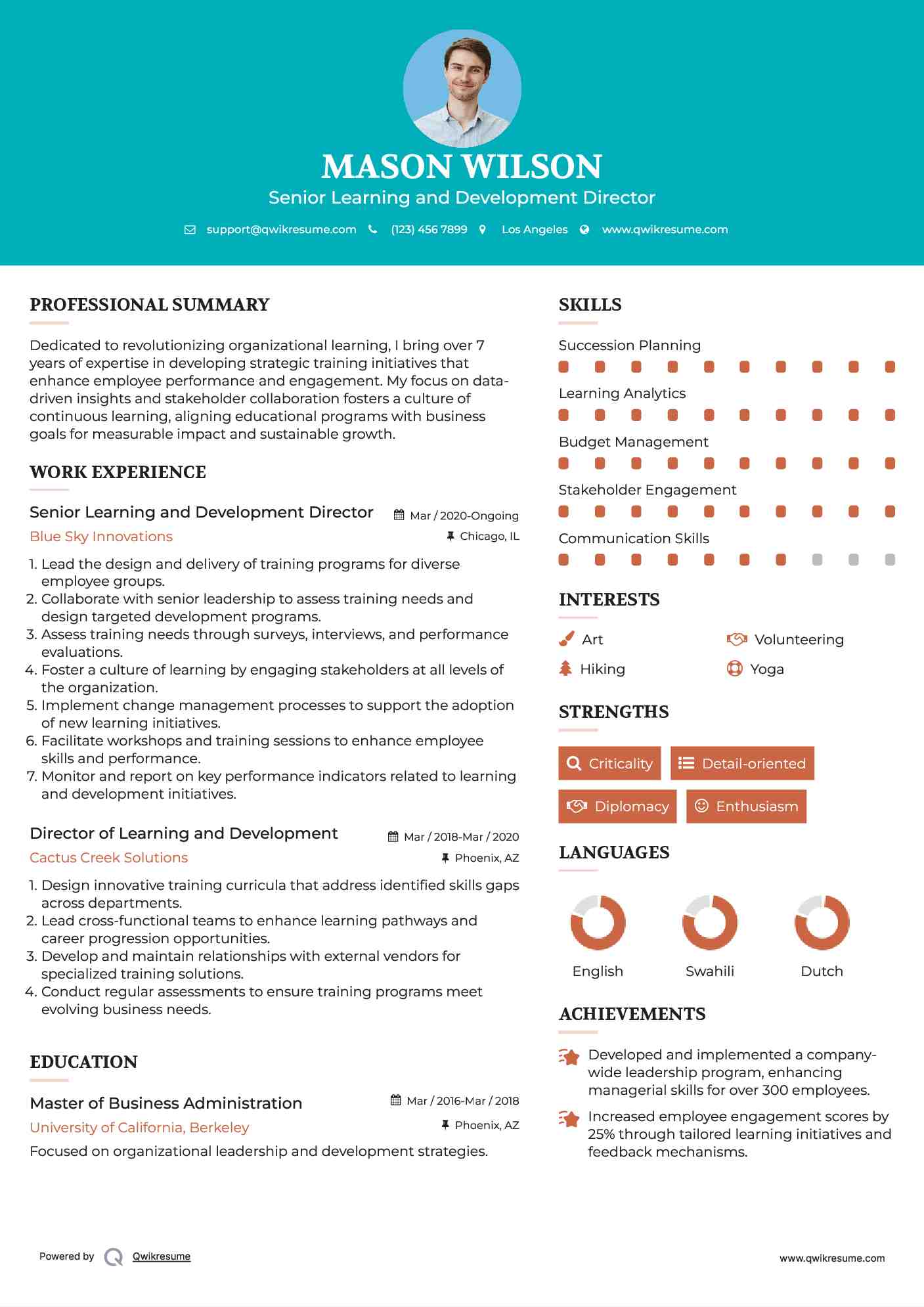Senior Learning and Development Director
 Resume Example