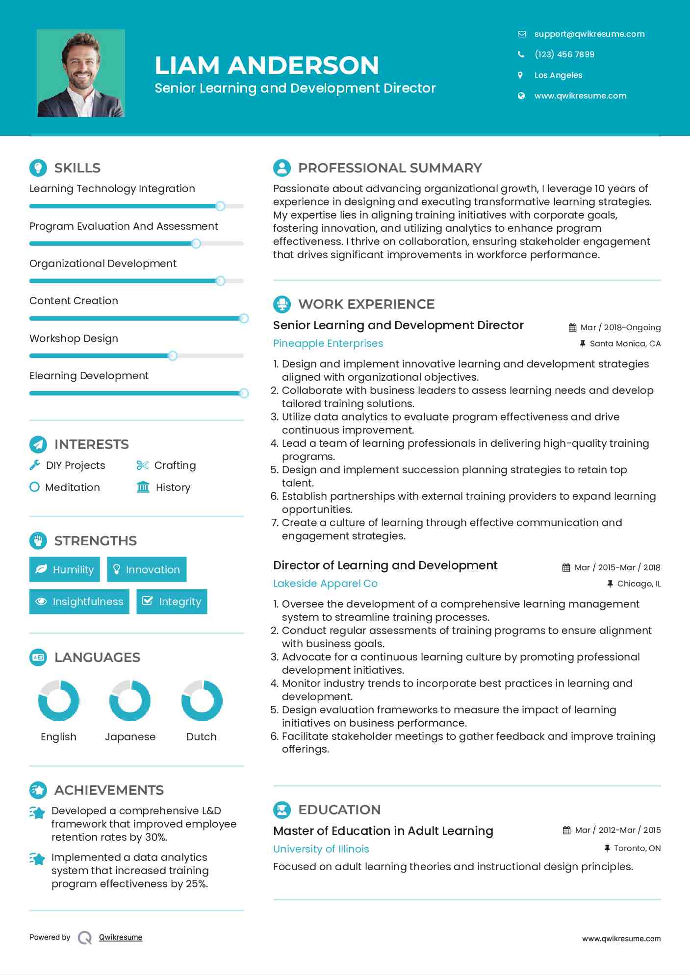 Senior Learning and Development Director
 Resume Example