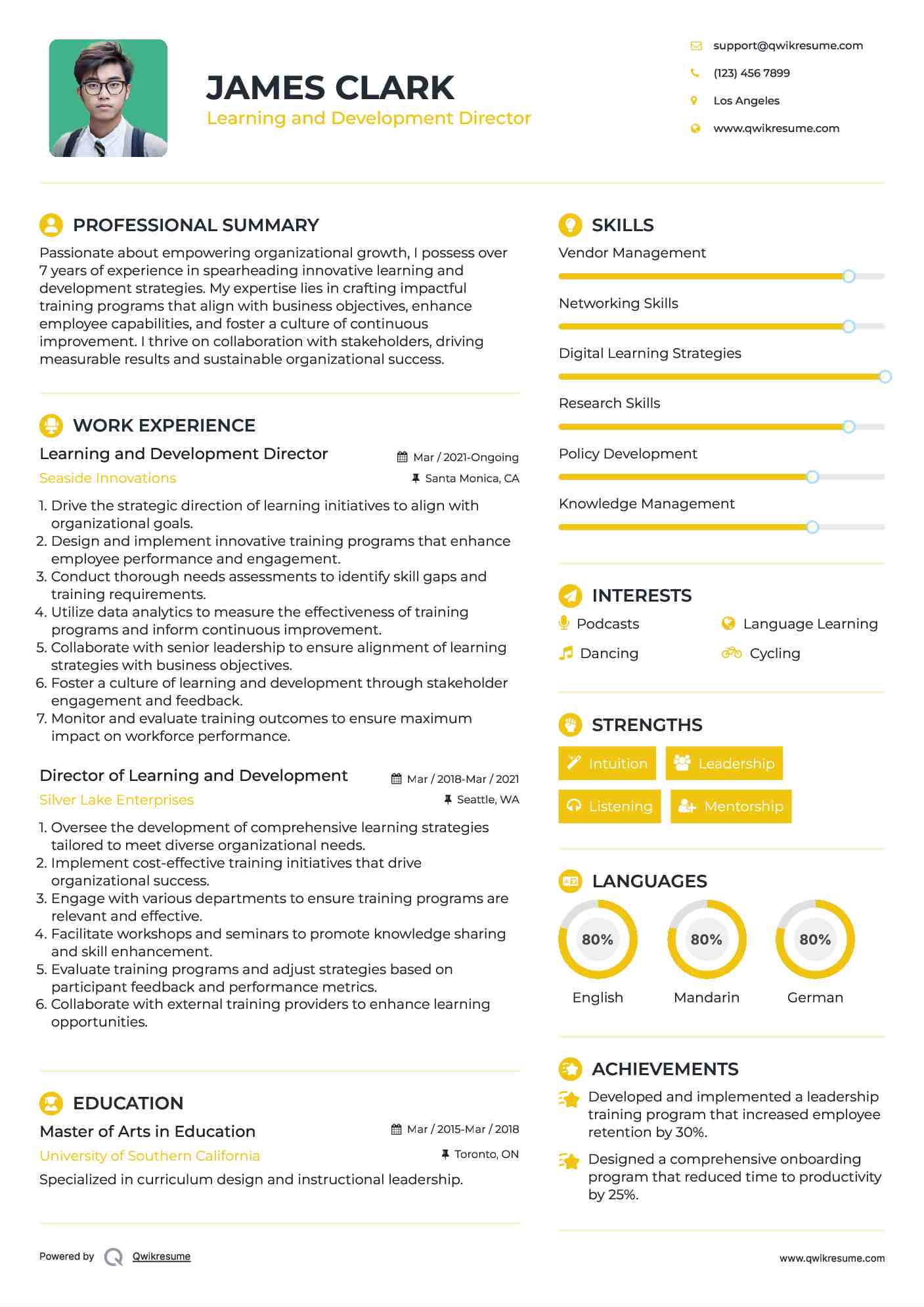 Learning and Development Director Resume Template