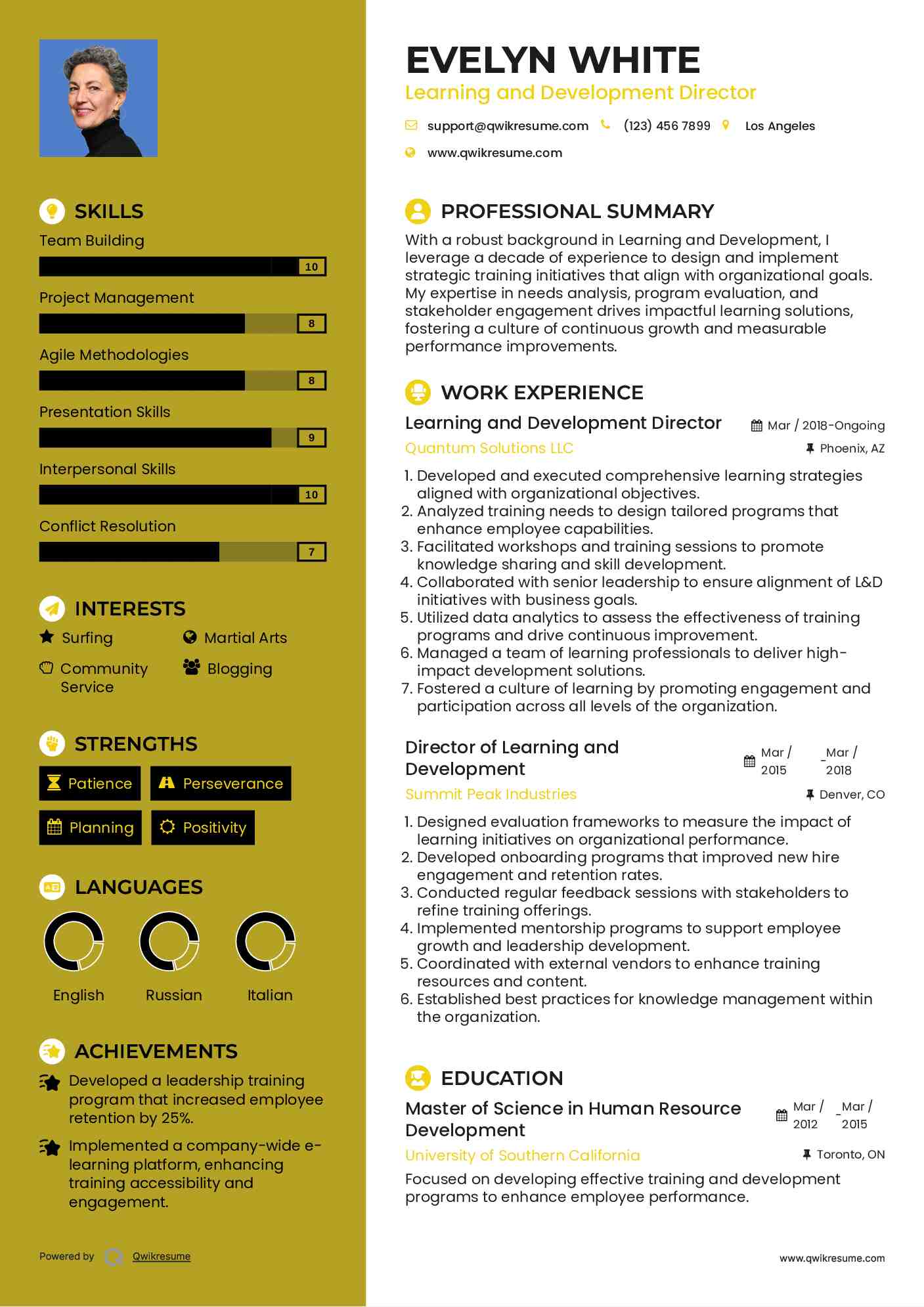 Learning and Development Director Resume Sample