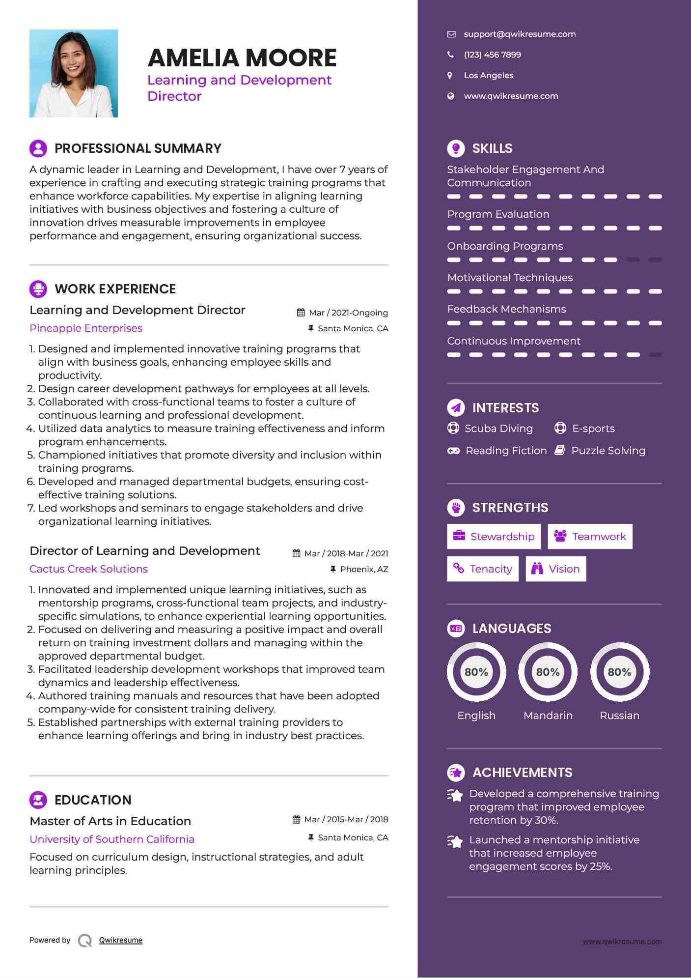 Learning and Development Director Resume Sample