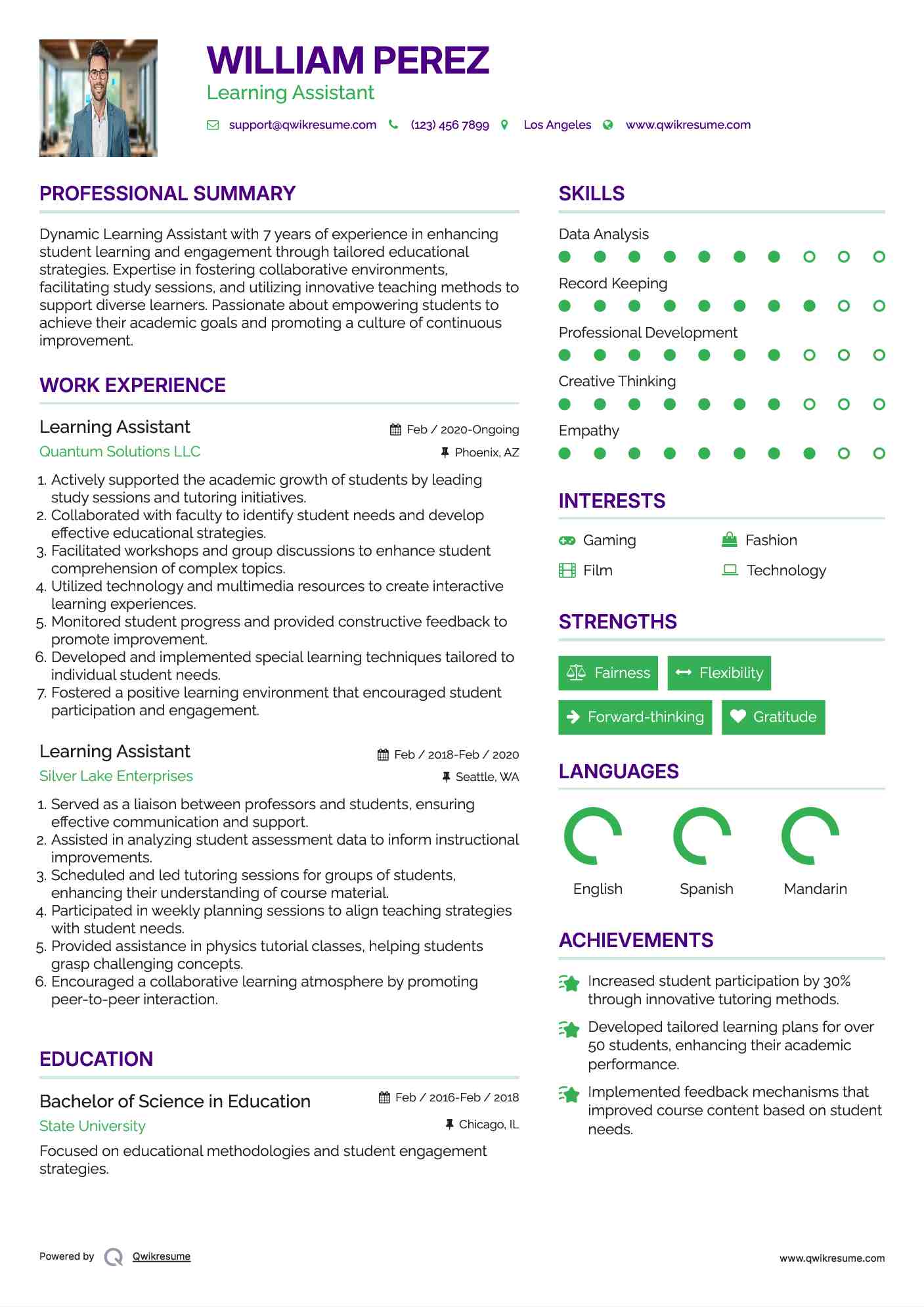Learning Assistant Resume Model