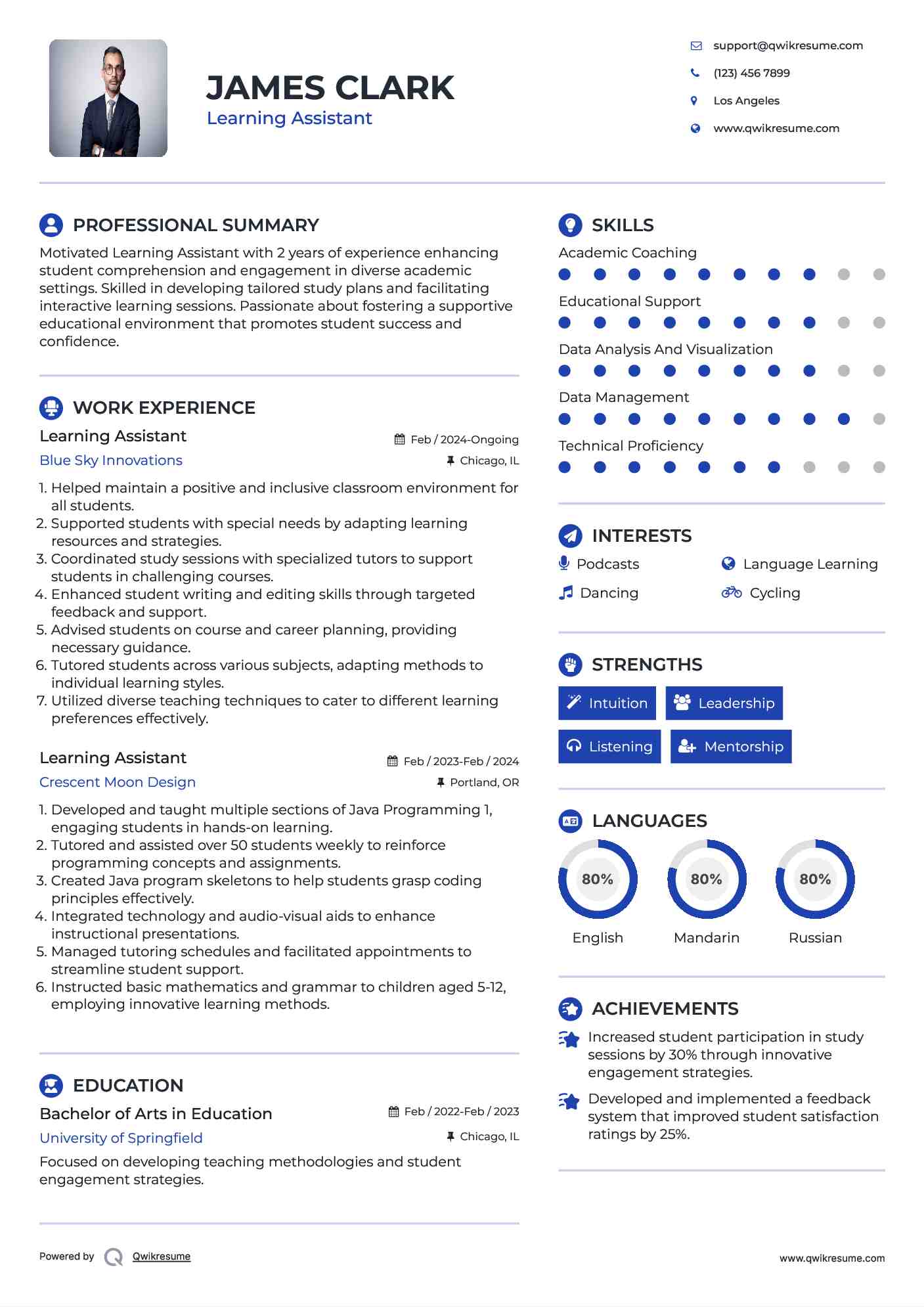 Learning Assistant Resume Format