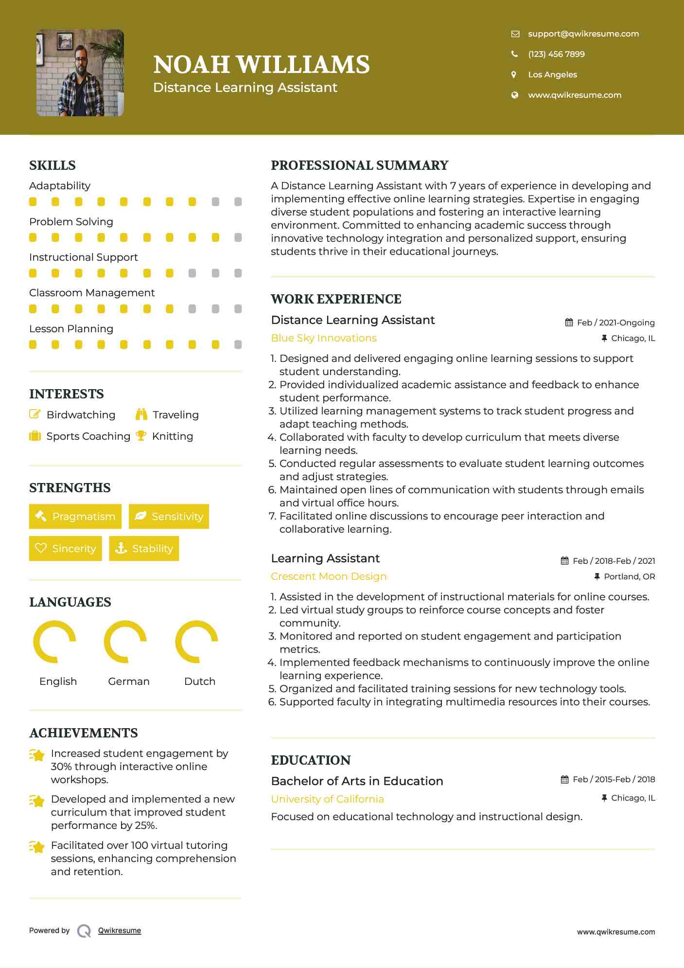 Distance Learning Assistant
 Resume Format