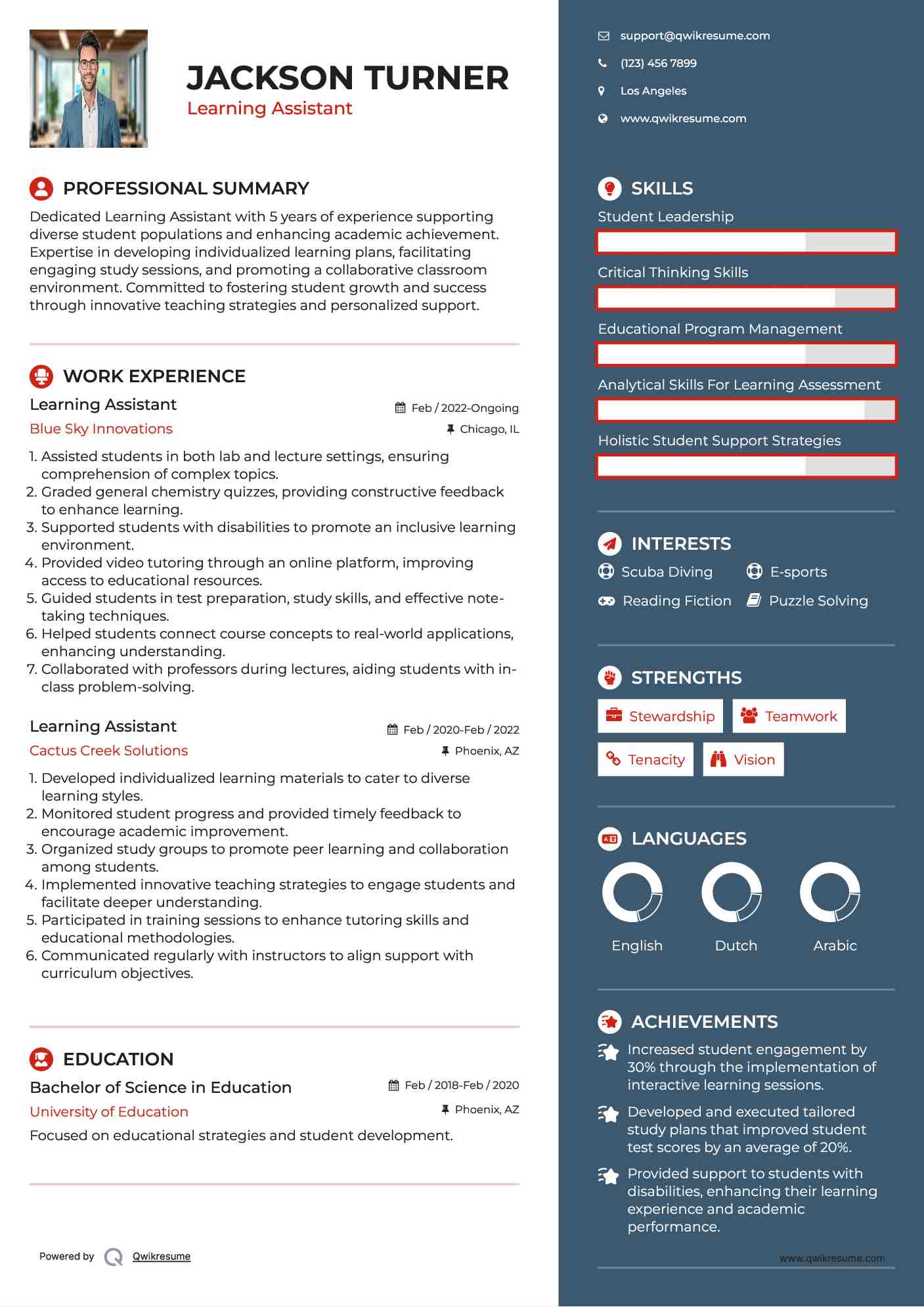 Learning Assistant Resume Template