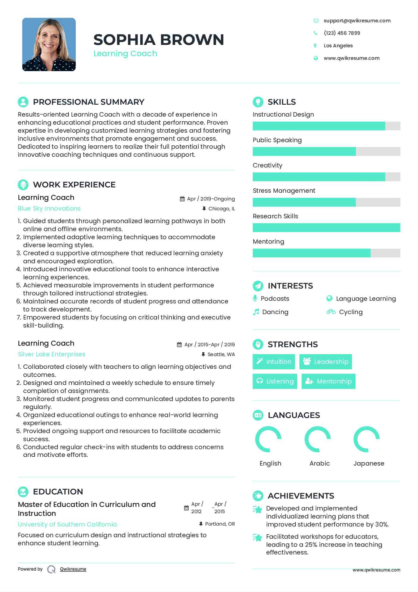 Learning Coach Resume Sample