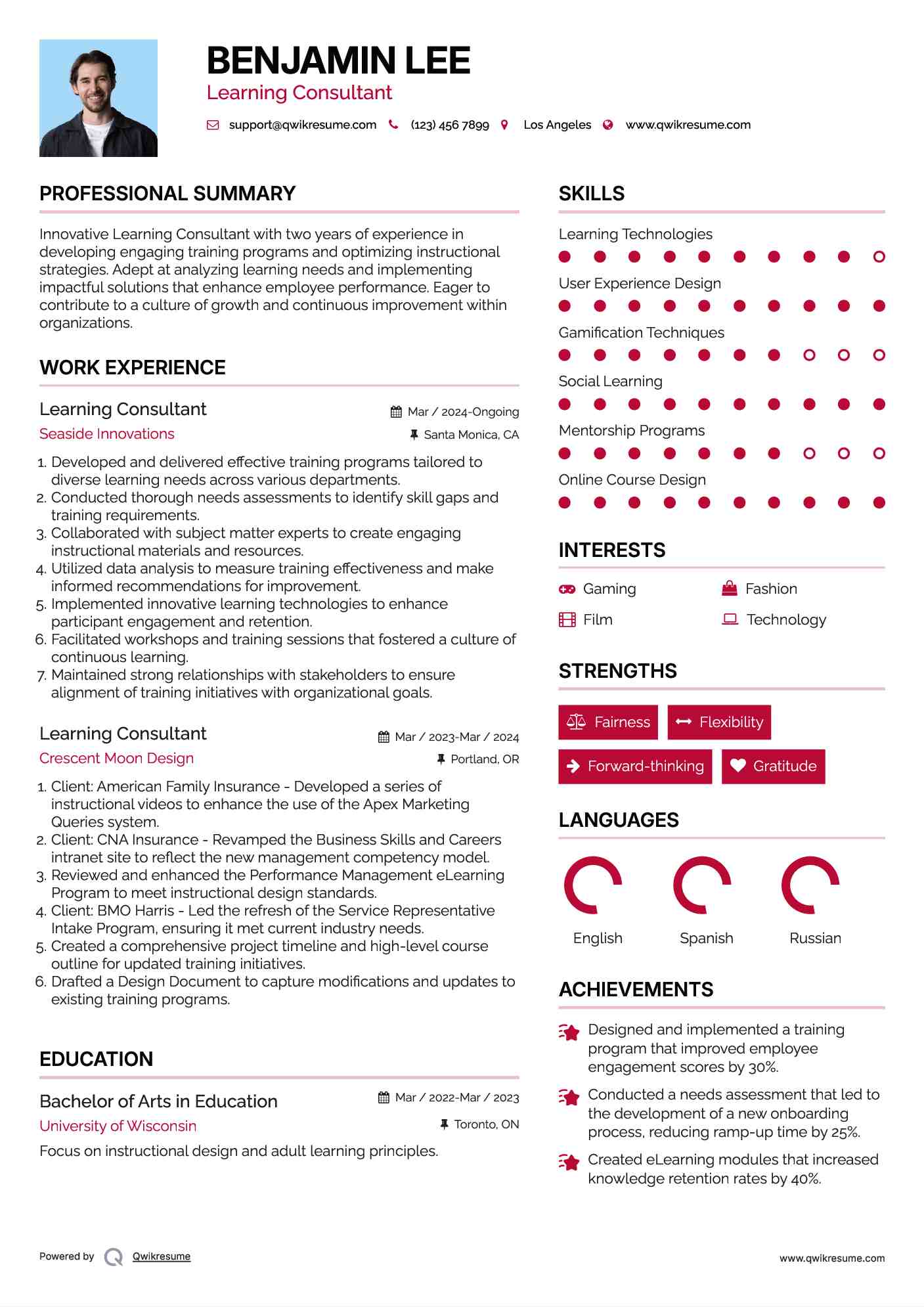 Learning Consultant Resume Format