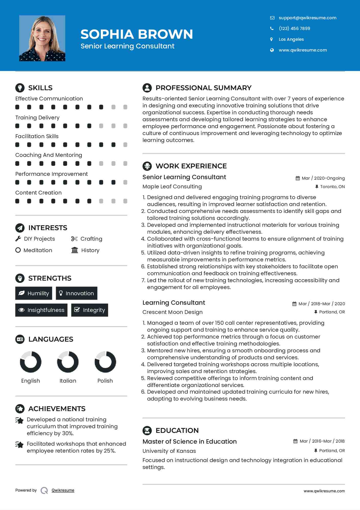 Senior Learning Consultant Resume Model