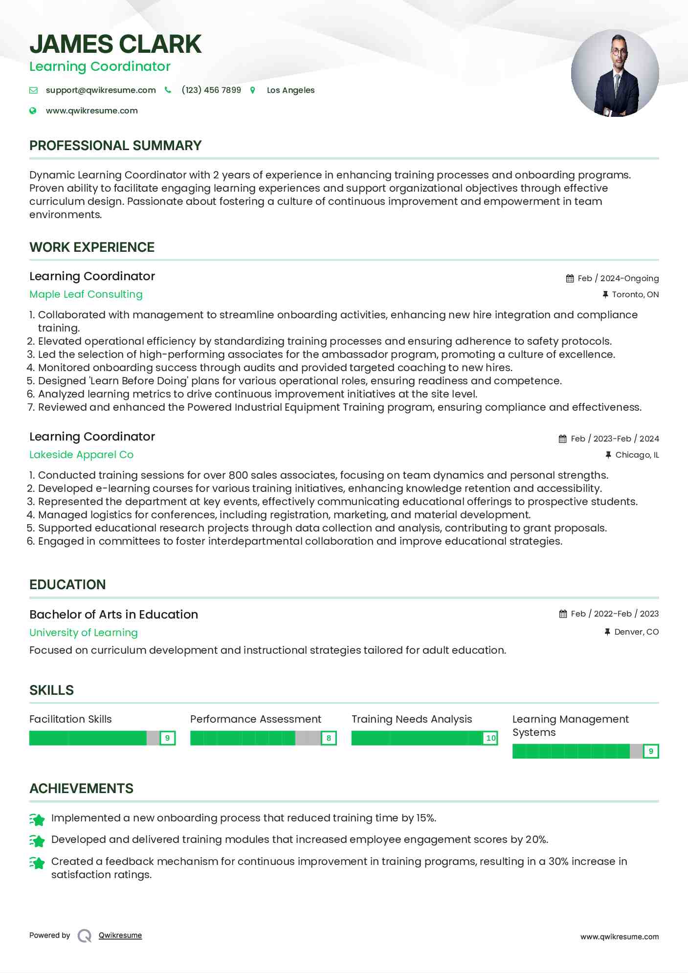 Learning Coordinator Resume Template