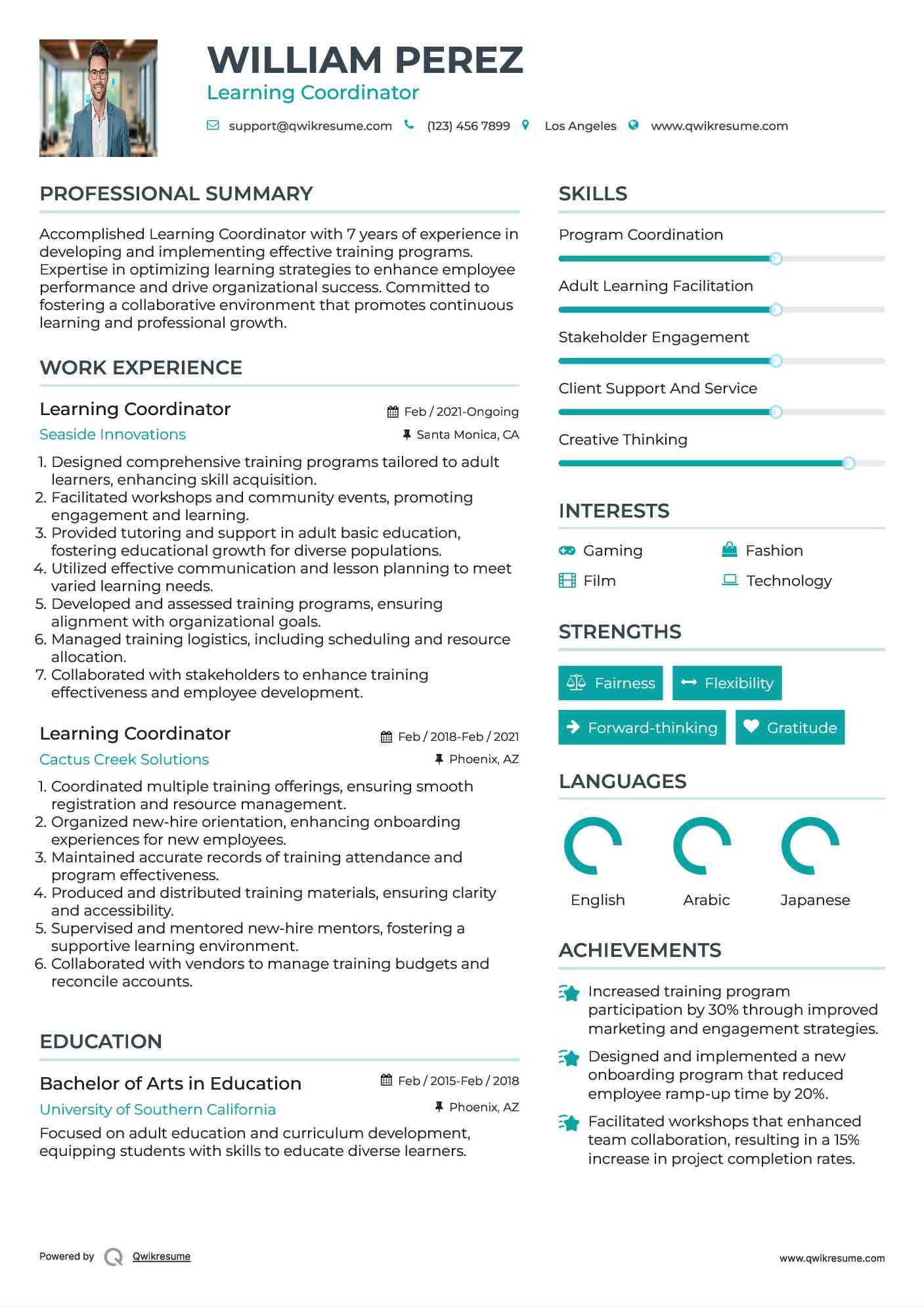Learning Coordinator Resume Model
