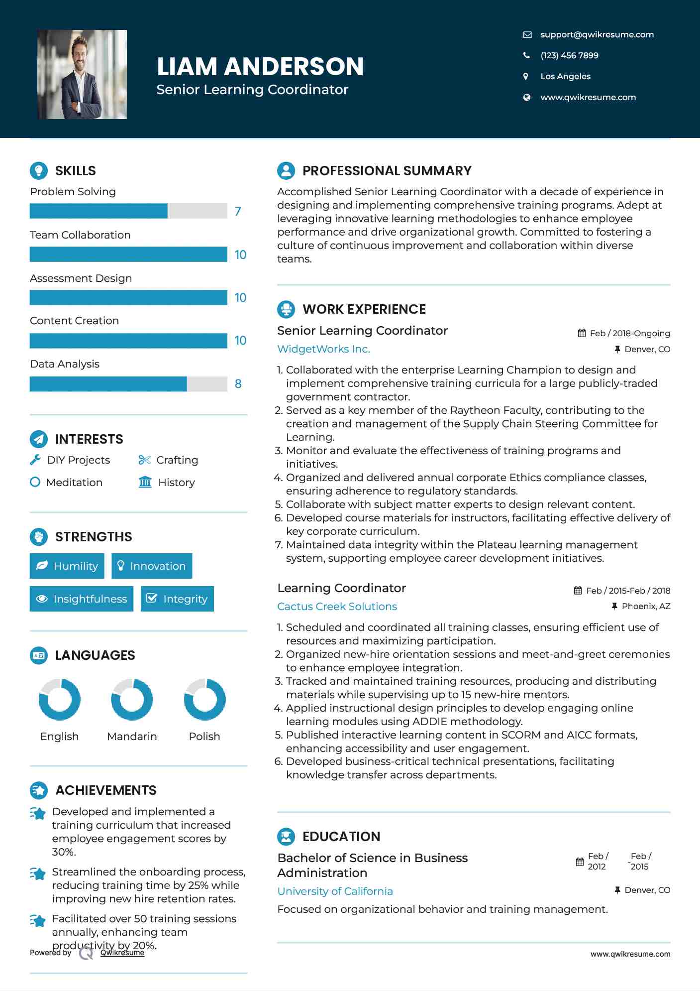 Senior Learning Coordinator Resume Template