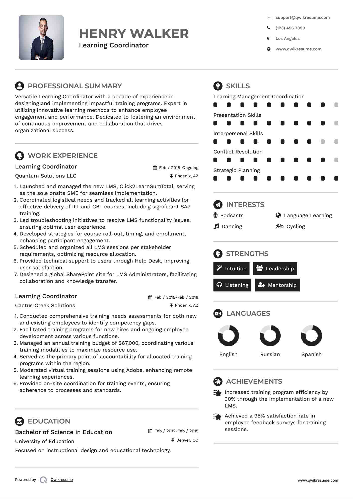 Learning Coordinator Resume Template