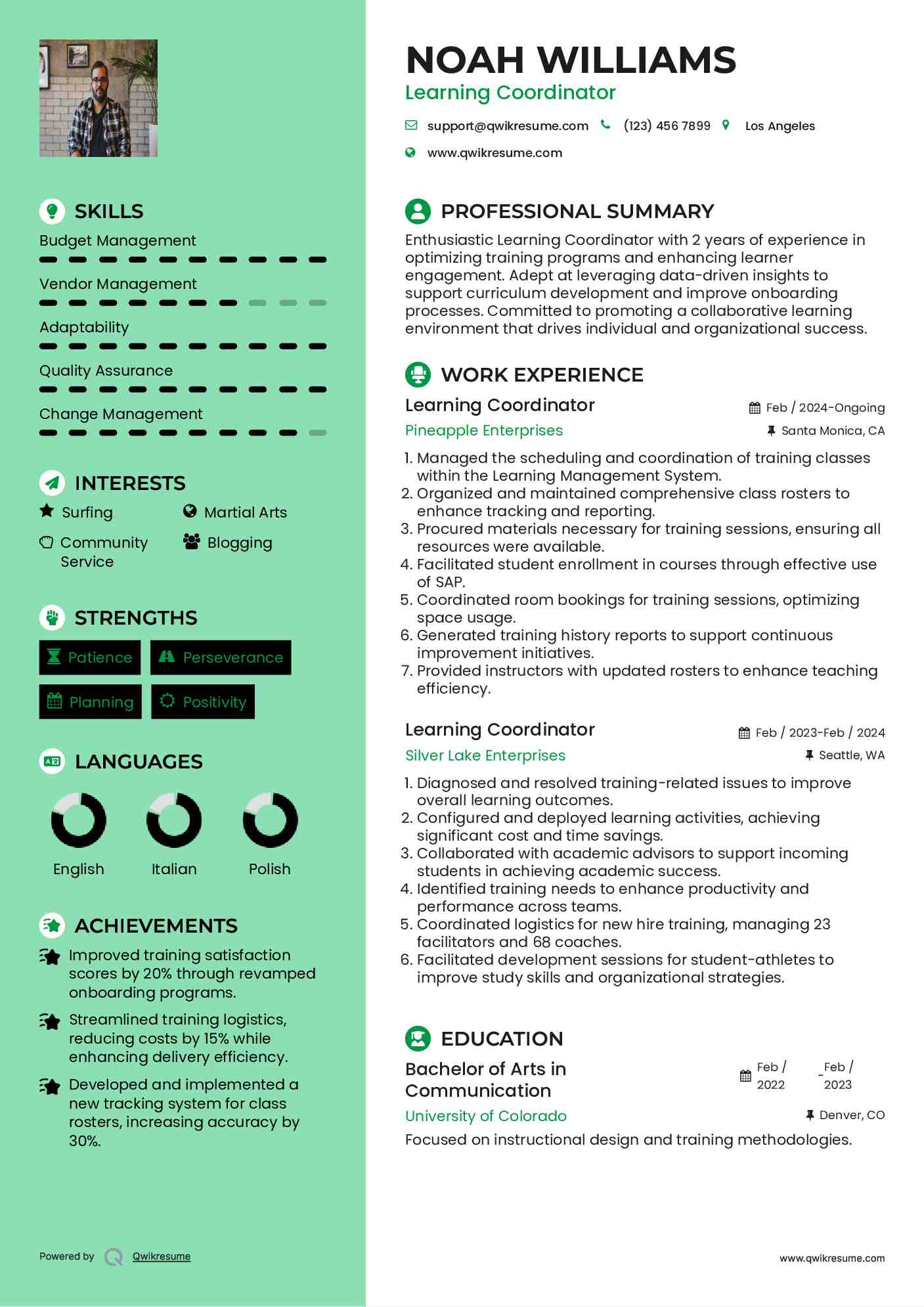 Learning Coordinator
 Resume Sample