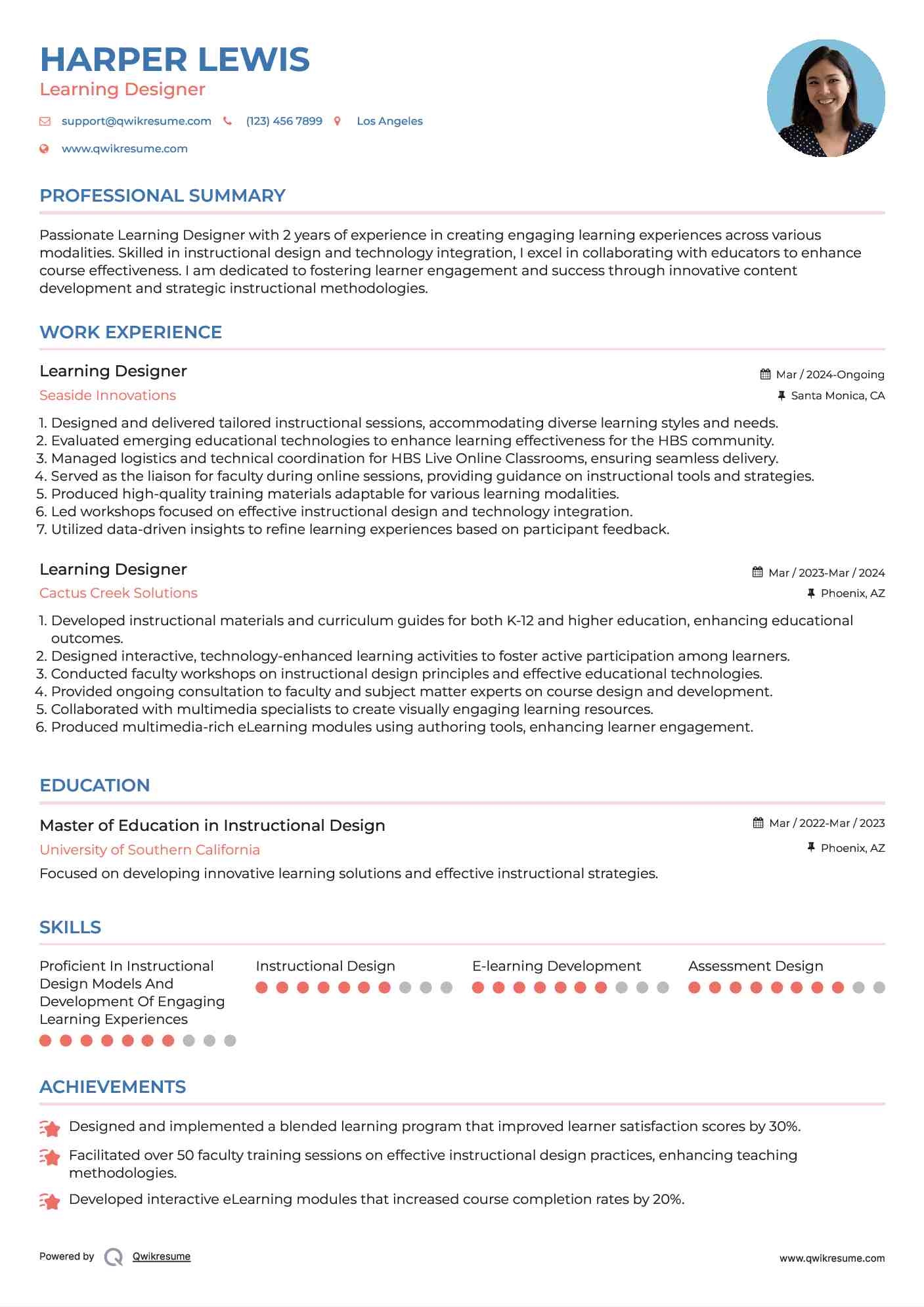 Learning Designer Resume Sample