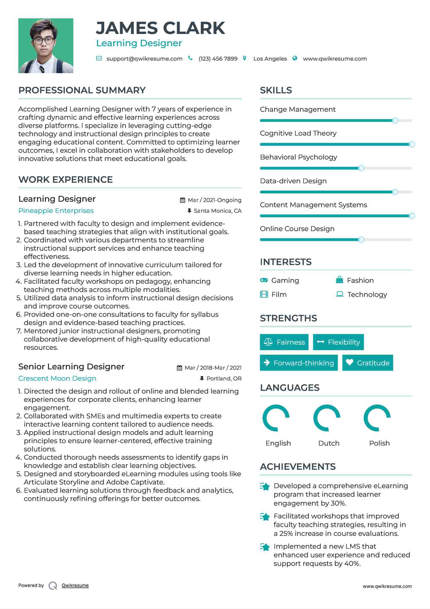 Learning Designer Resume Template