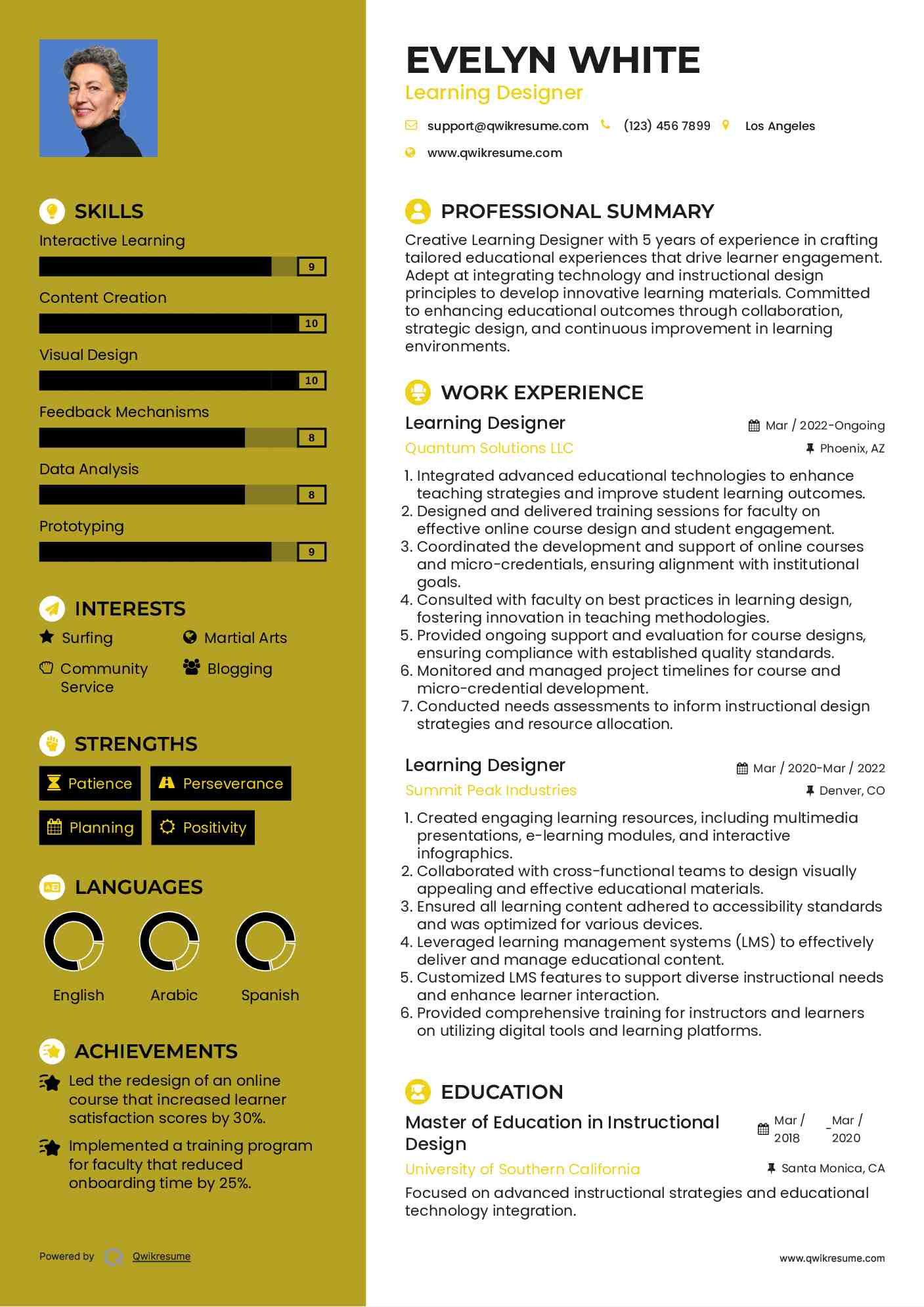 Learning Designer Resume Example