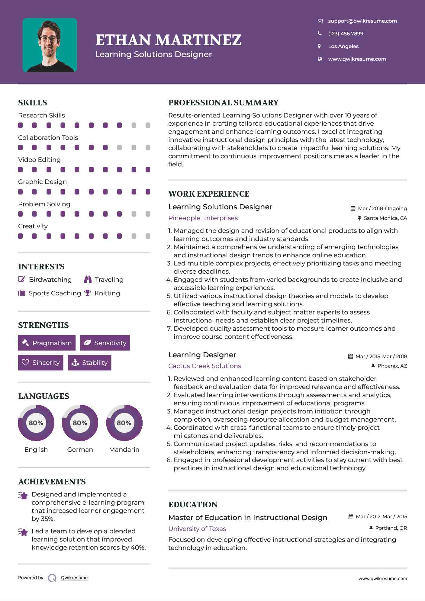 Learning Solutions Designer Resume Sample