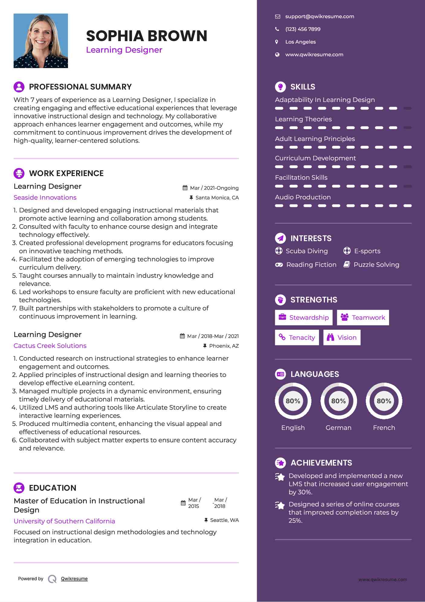 Learning Designer Resume Format