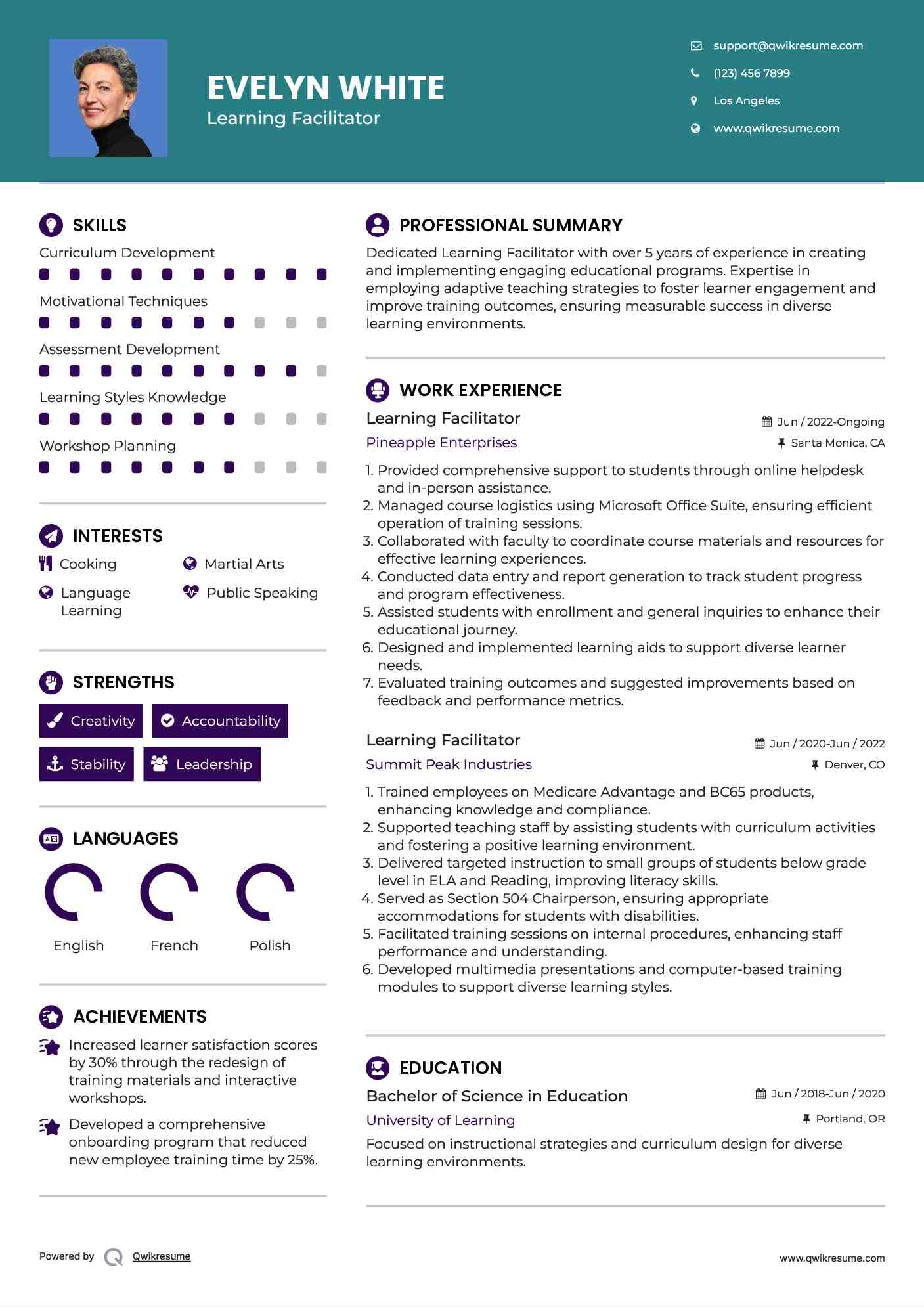 Learning Facilitator Resume Sample
