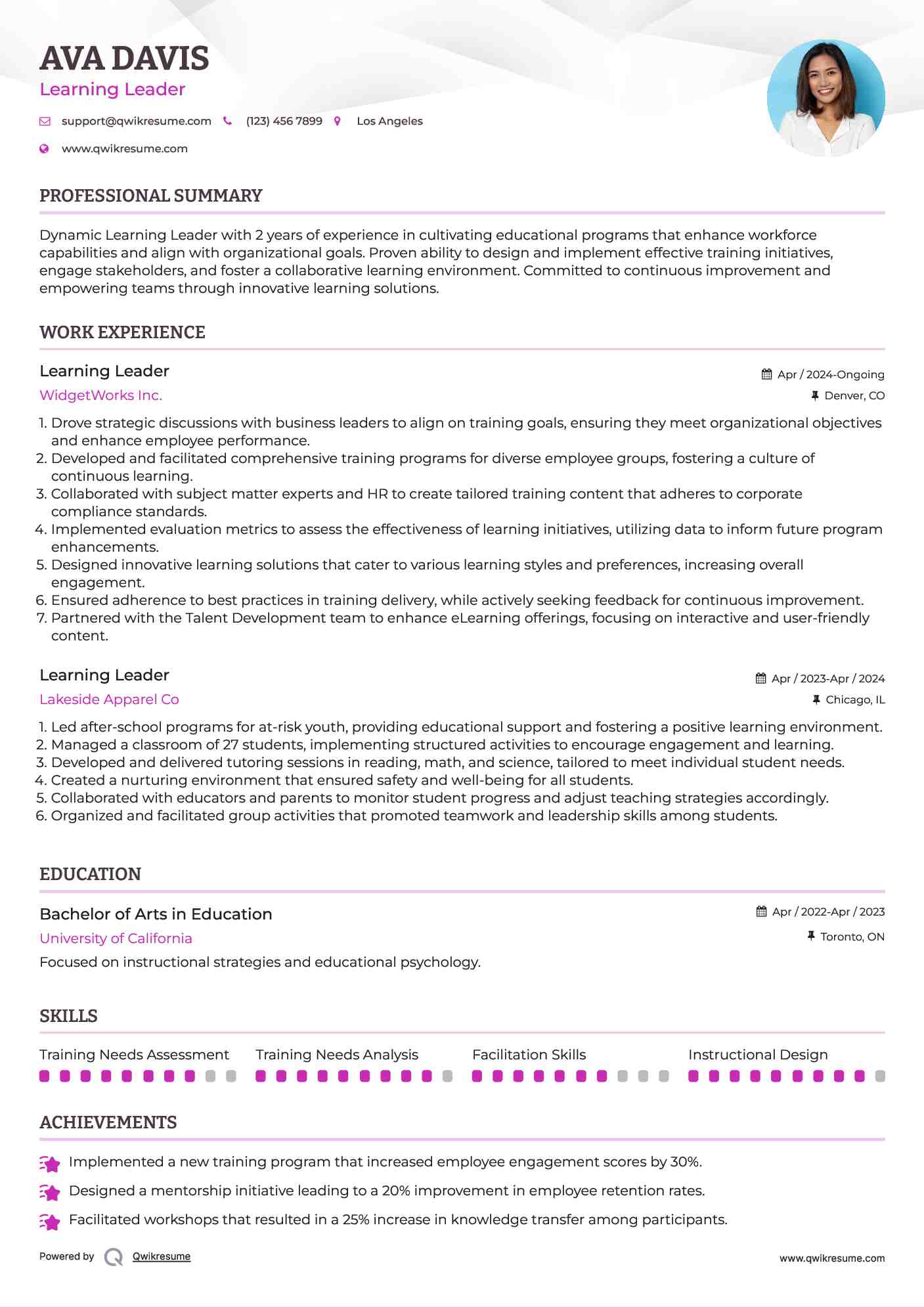 Learning Leader Resume Model