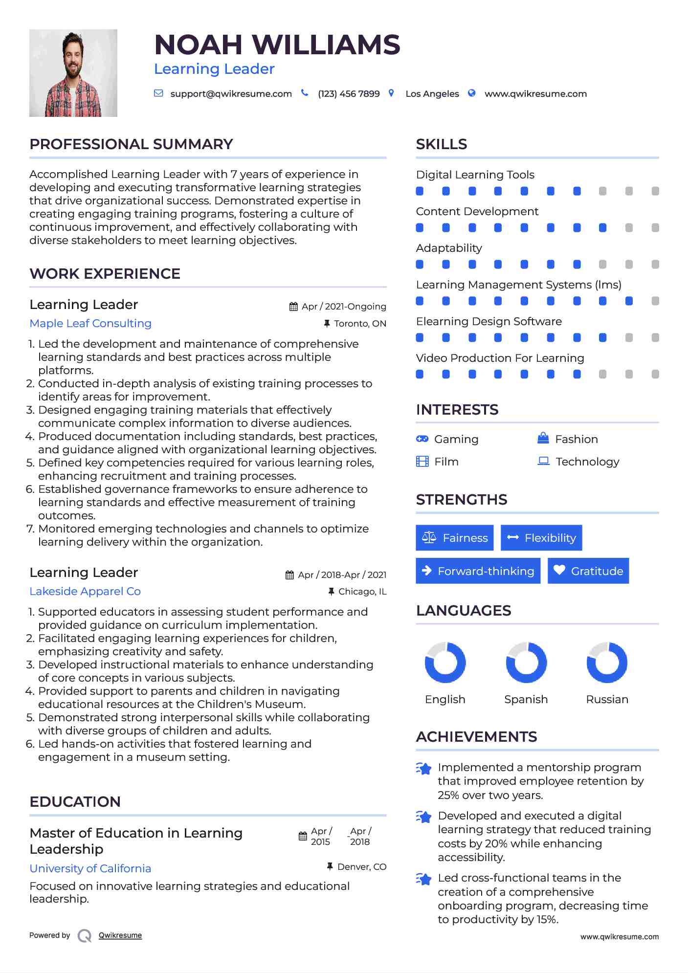Learning Leader Resume Example