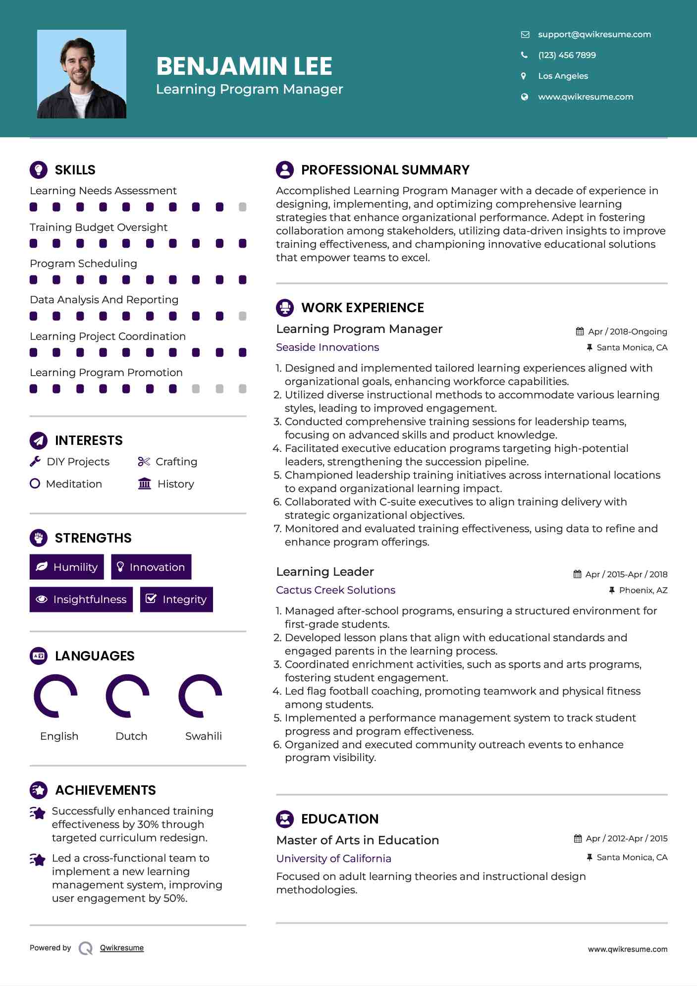 Learning Program Manager Resume Model