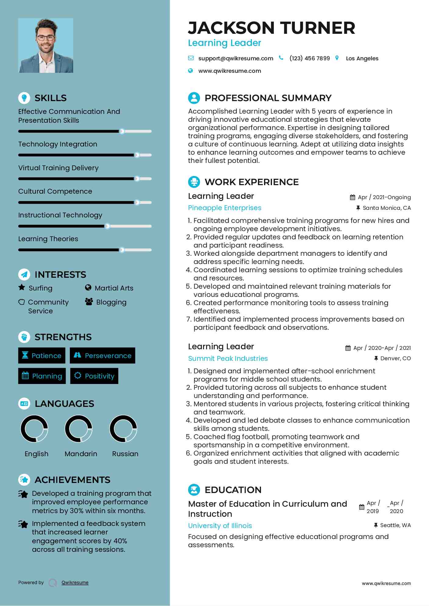 Learning Leader Resume Template