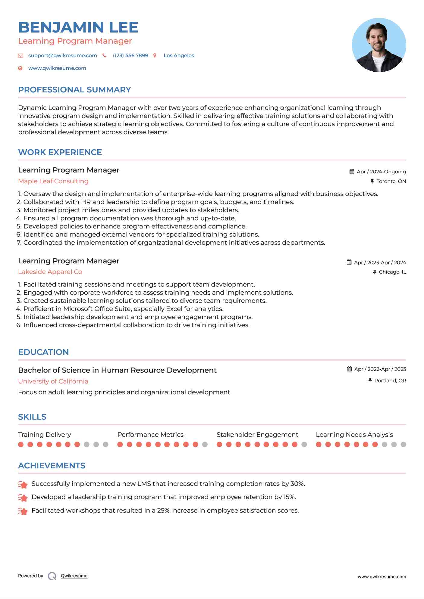 Learning Program Manager Resume Model