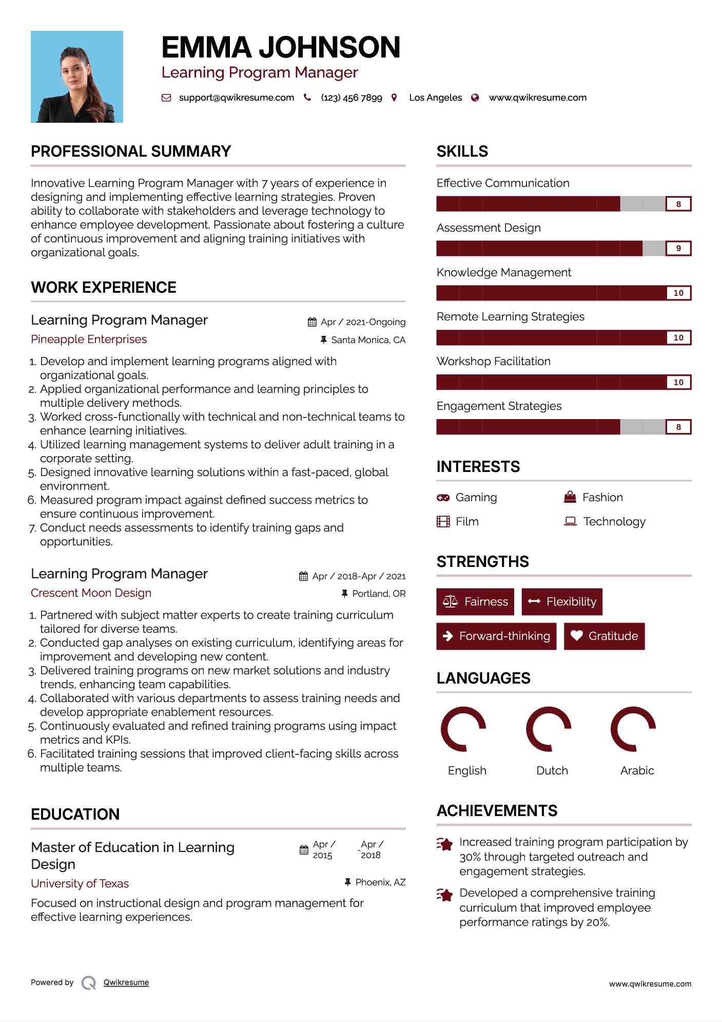 Learning Program Manager Resume Template