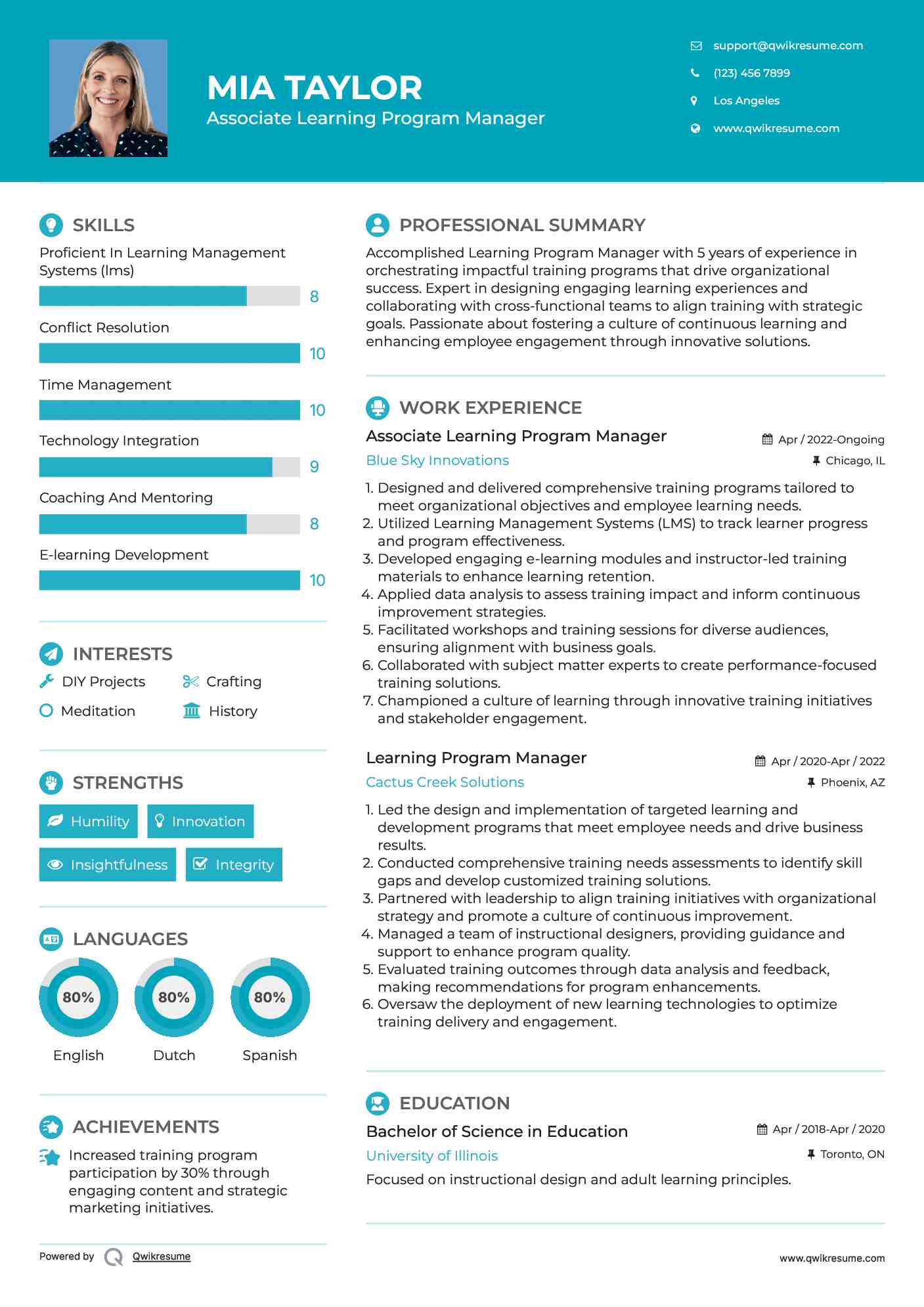 Associate Learning Program Manager  Resume Example