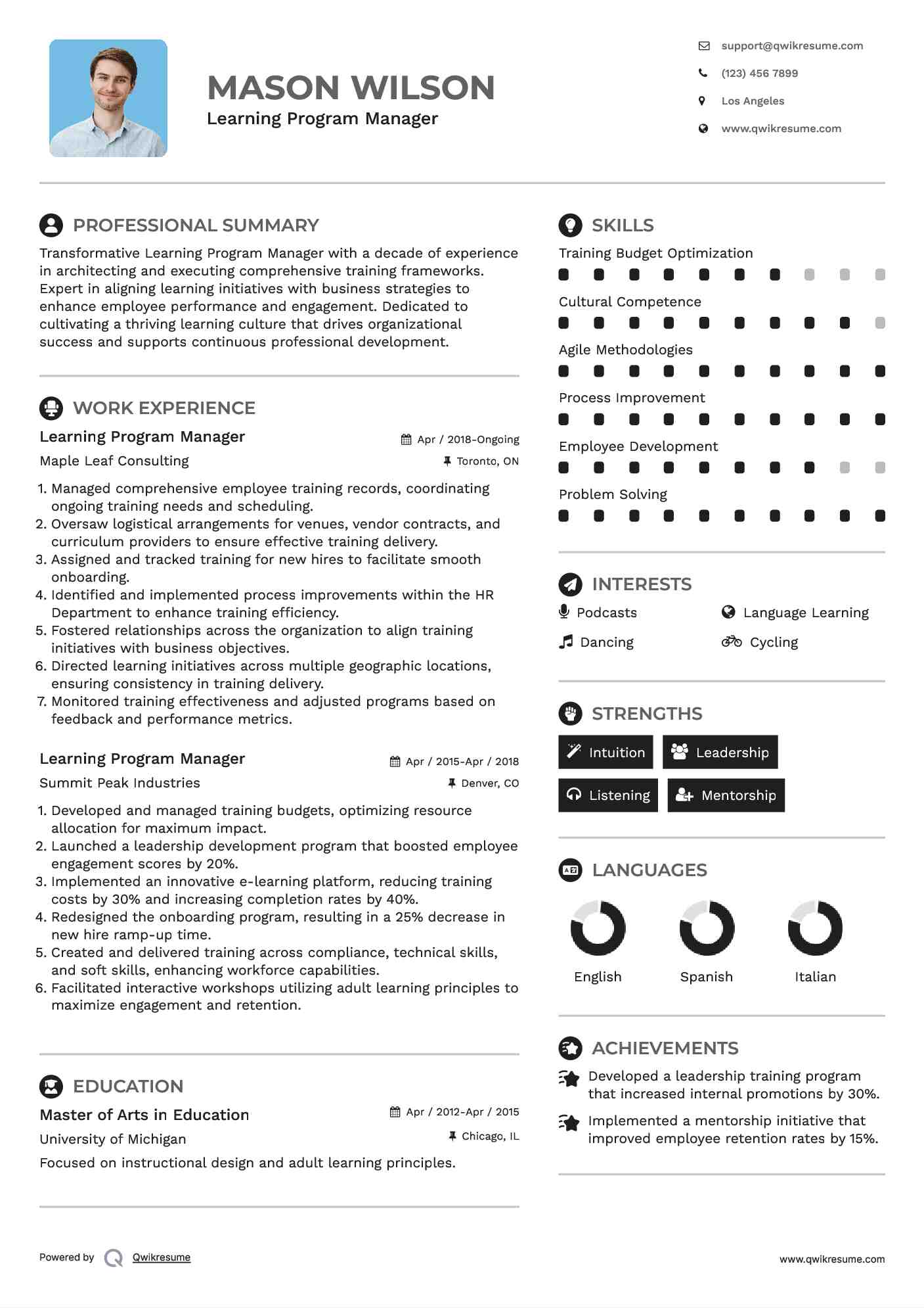 Learning Program Manager Resume Sample