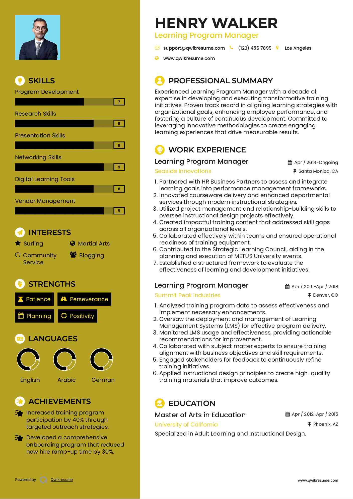 Learning Program Manager Resume Template