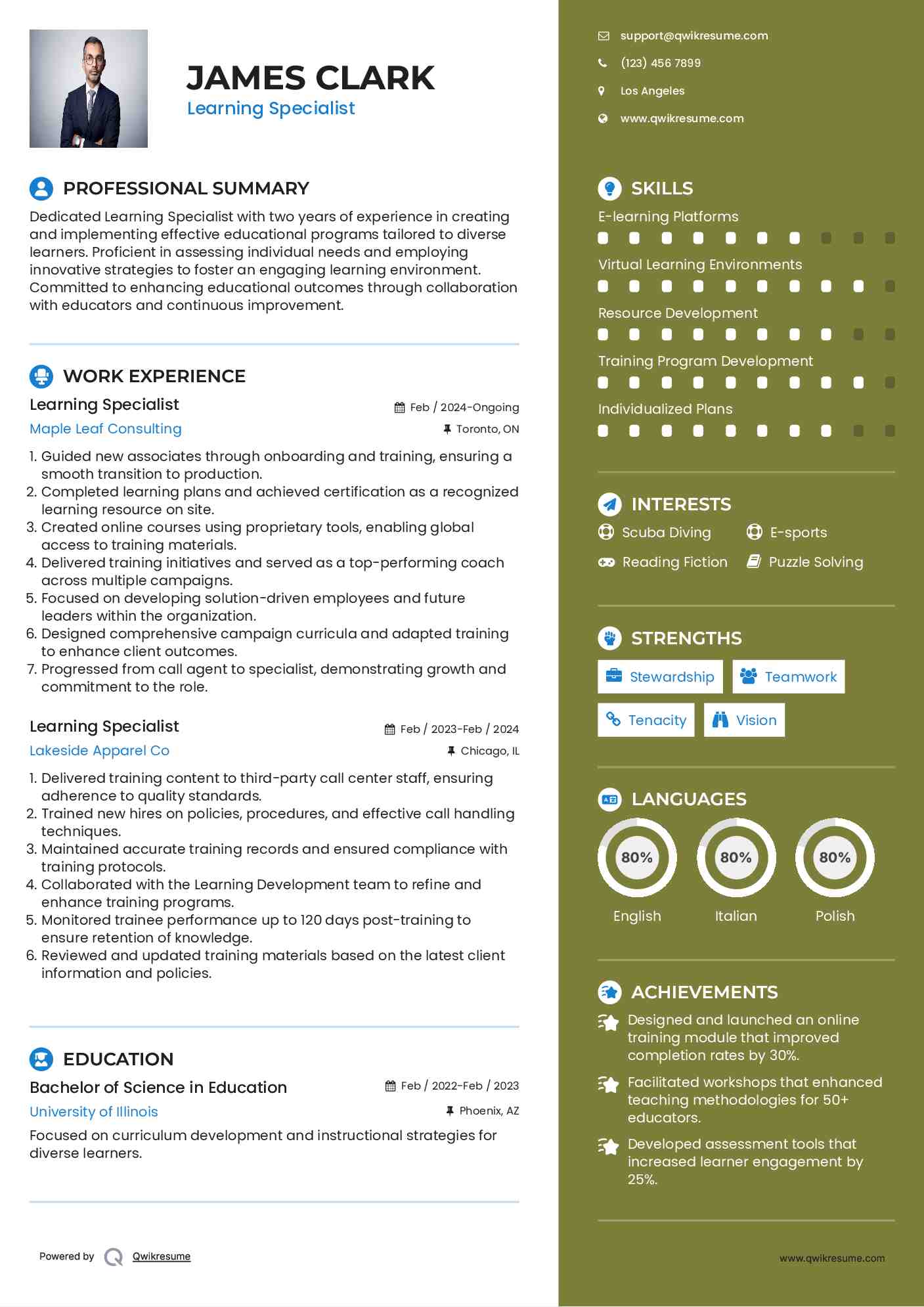 Learning Specialist Resume Sample